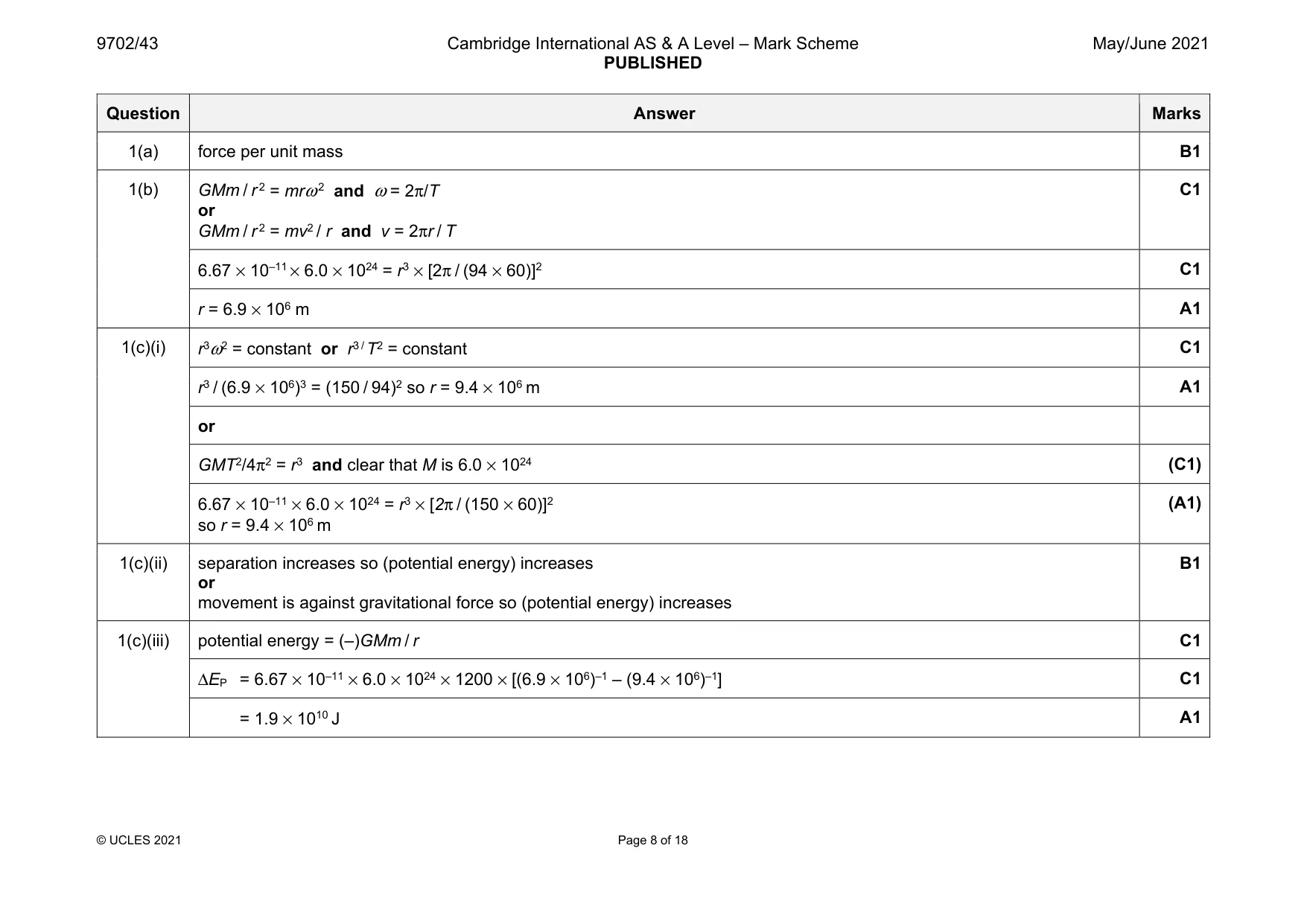 Mark scheme, page 8 of 18