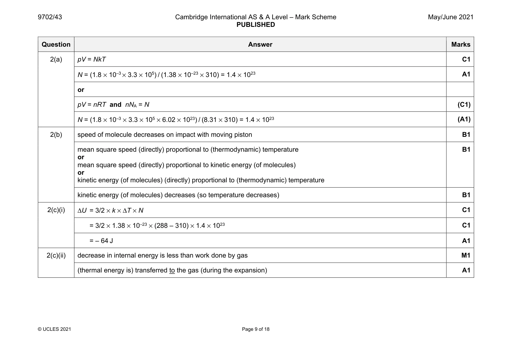 Mark scheme, page 9 of 18