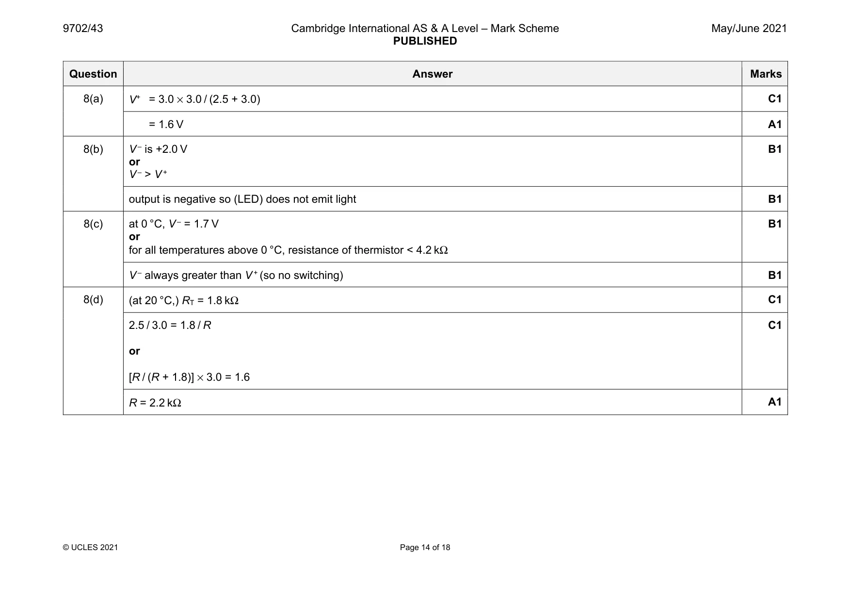 Mark scheme, page 14 of 18
