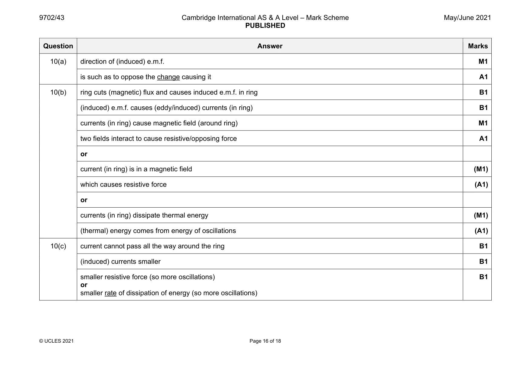 Mark scheme, page 16 of 18