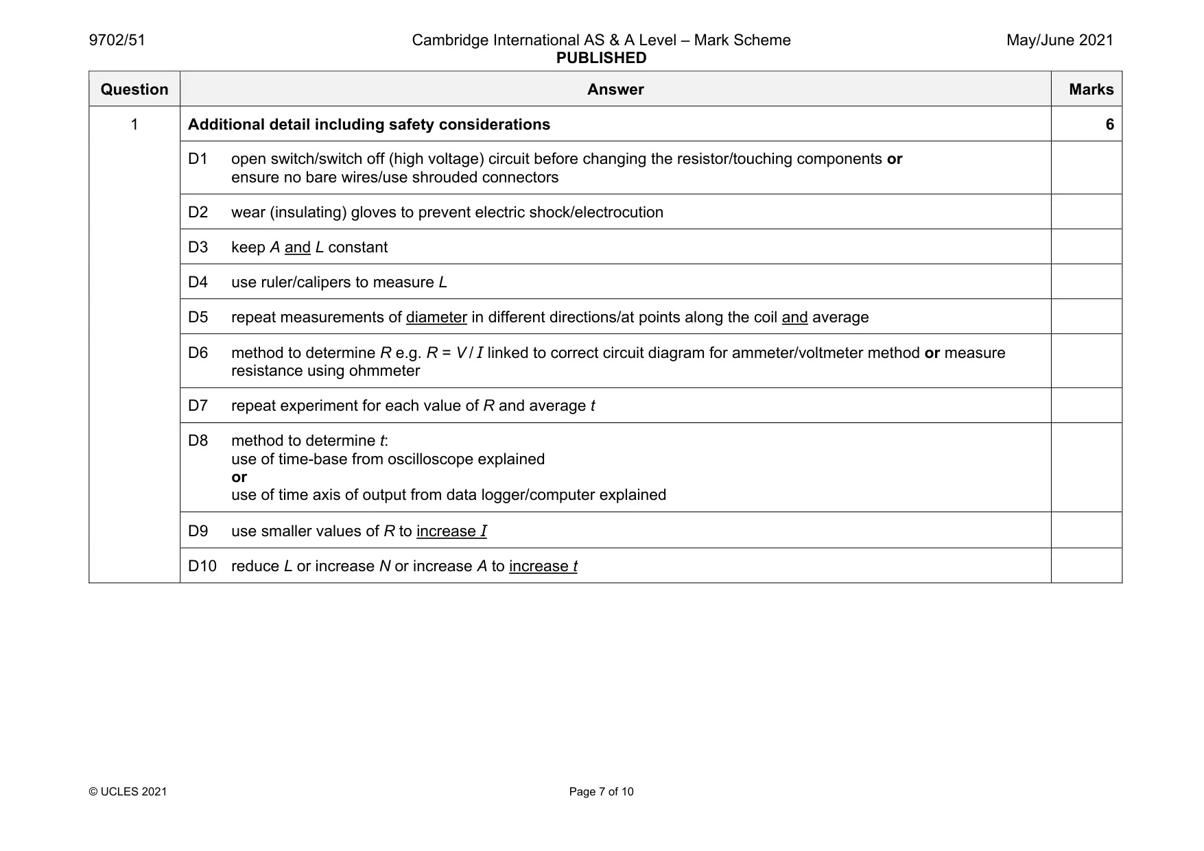 Mark scheme, page 7 of 10