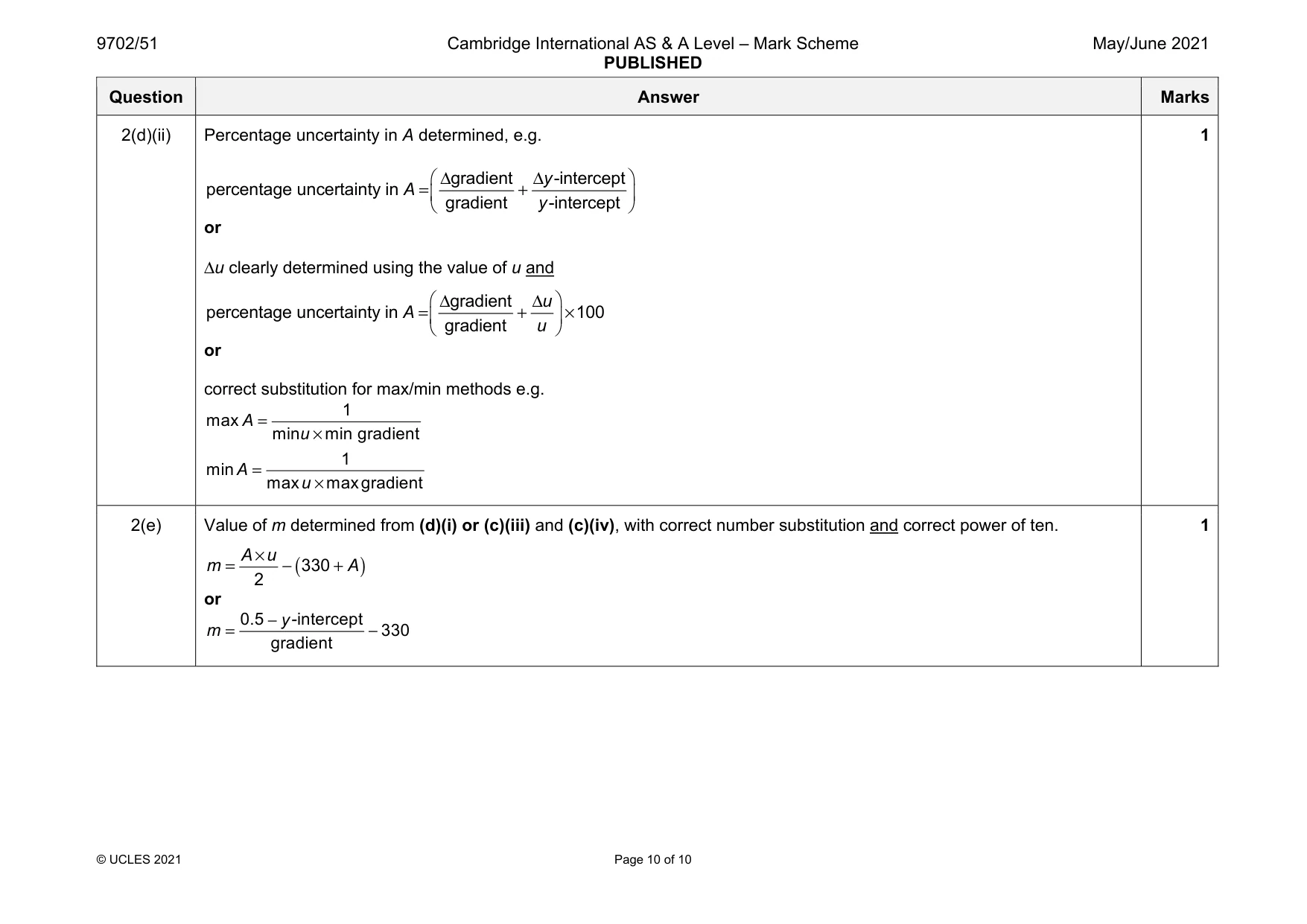 Mark scheme, page 10 of 10