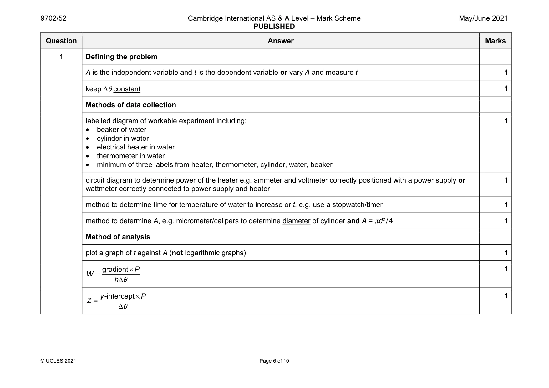 Mark scheme, page 6 of 10