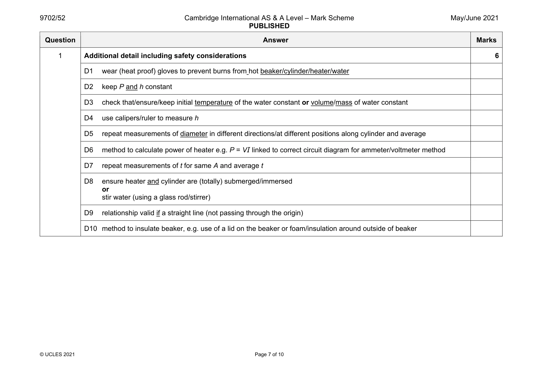 Mark scheme, page 7 of 10