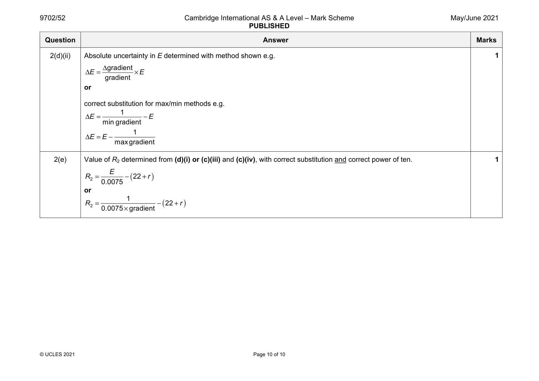 Mark scheme, page 10 of 10