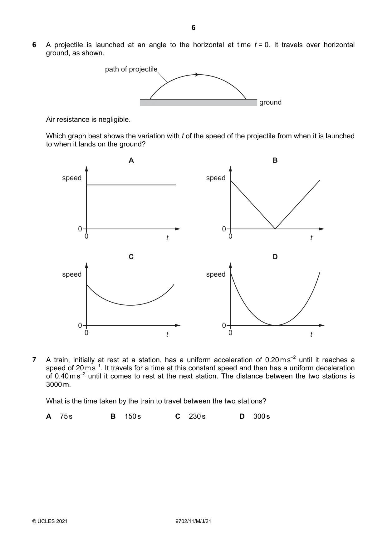 Cambridge A Level Physics 9702 2021 May/June Paper 1 · Variant 1 question paper, page 6 of 20