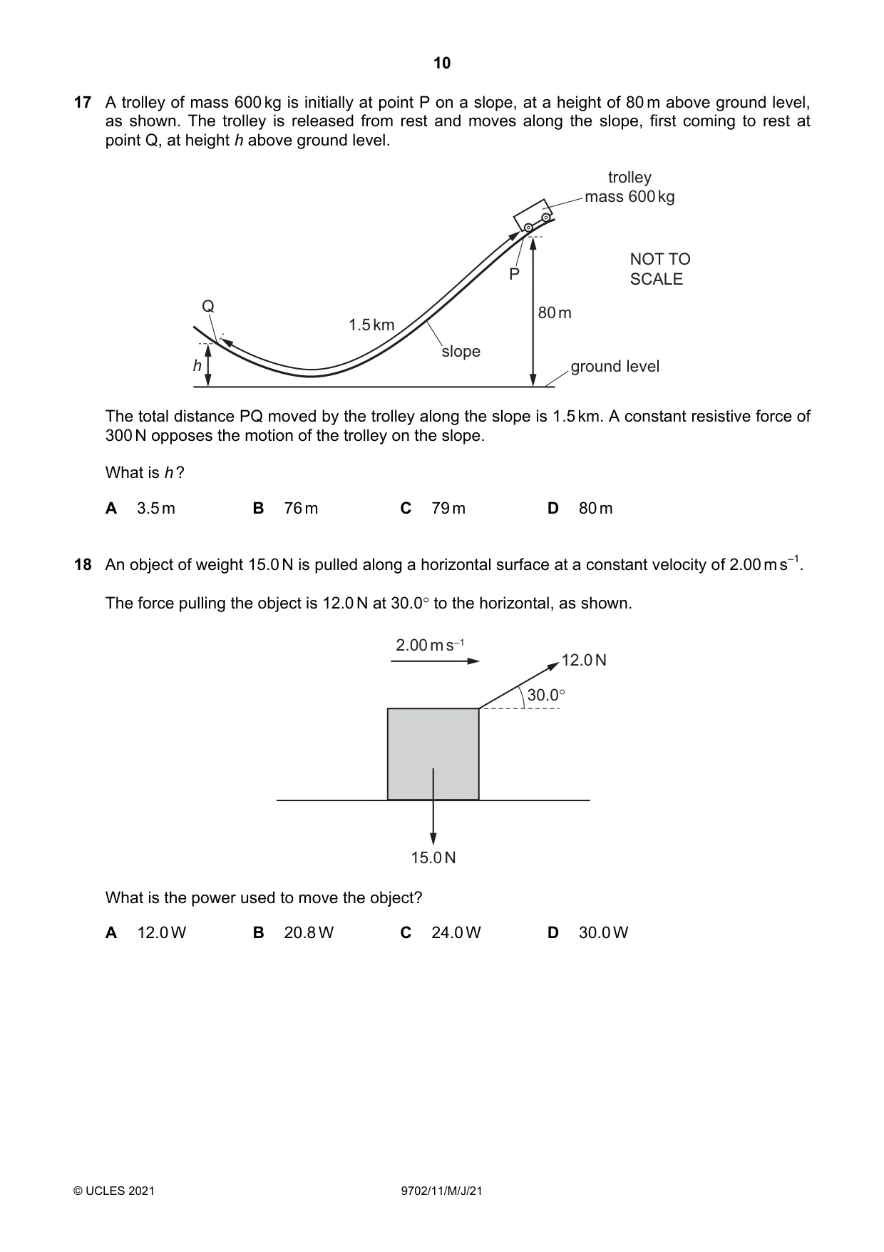 Cambridge A Level Physics 9702 2021 May/June Paper 1 · Variant 1 question paper, page 10 of 20