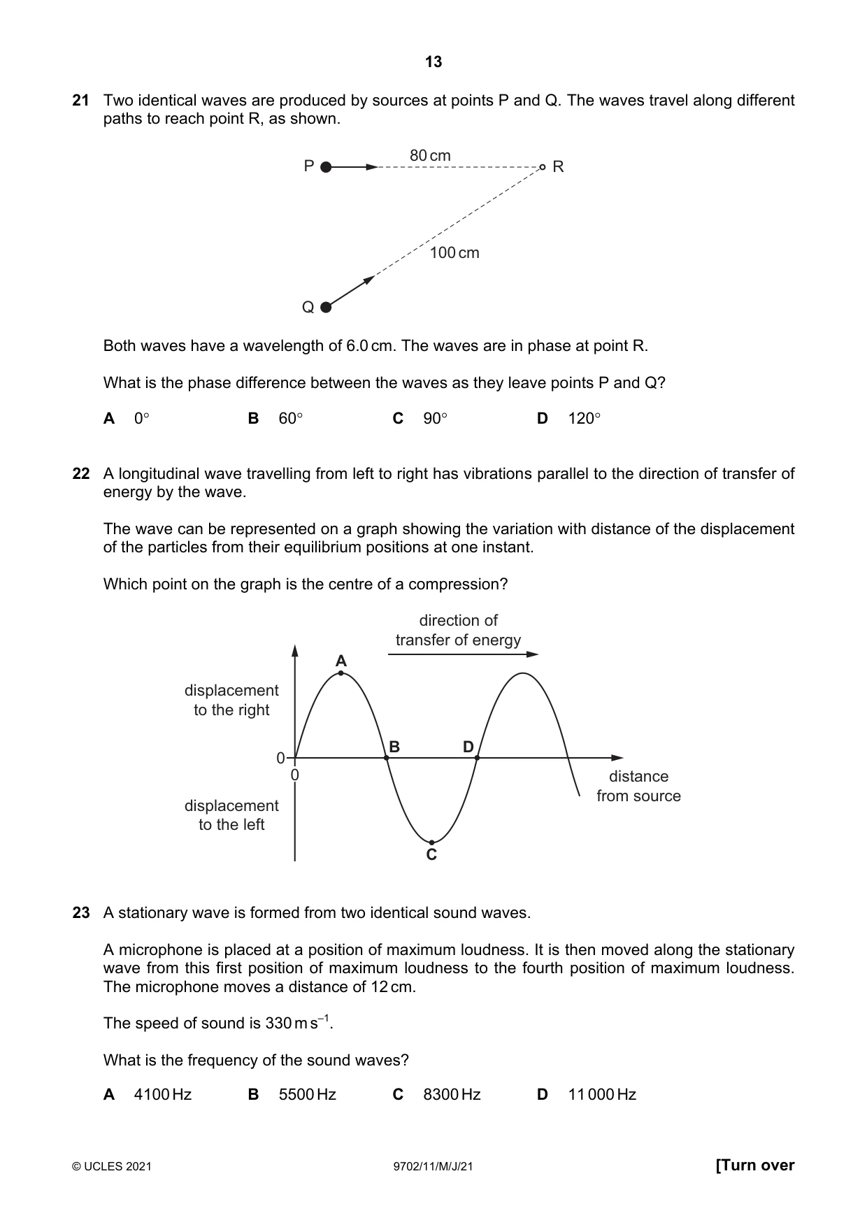 Cambridge A Level Physics 9702 2021 May/June Paper 1 · Variant 1 question paper, page 13 of 20