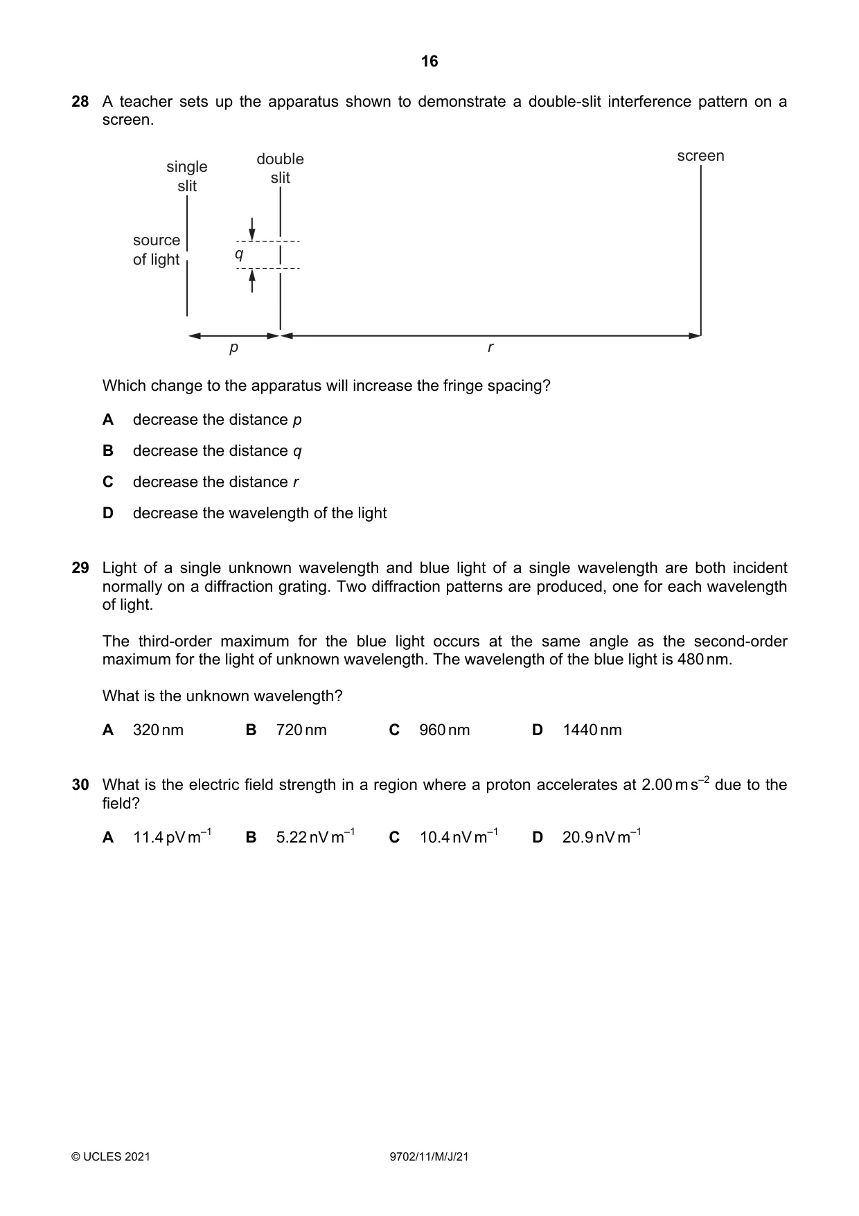 Cambridge A Level Physics 9702 2021 May/June Paper 1 · Variant 1 question paper, page 16 of 20