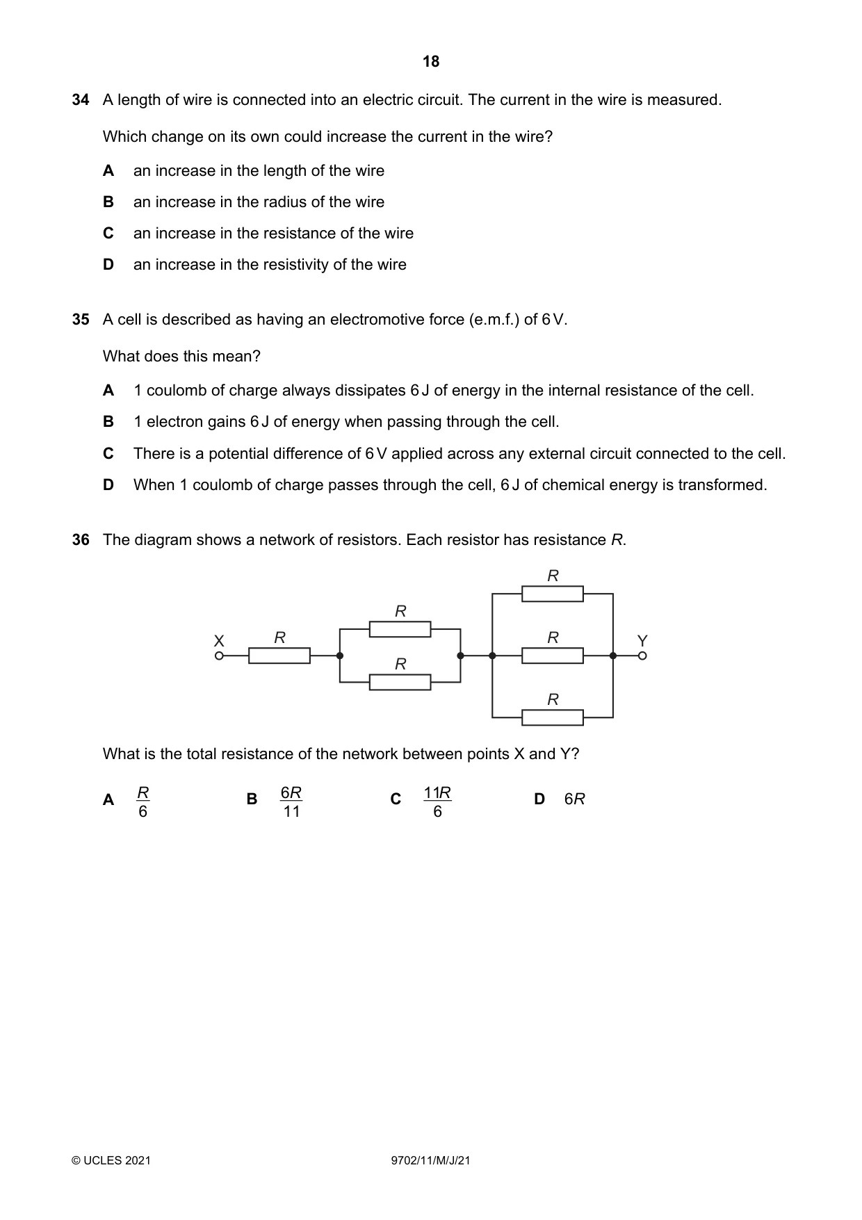 Cambridge A Level Physics 9702 2021 May/June Paper 1 · Variant 1 question paper, page 18 of 20