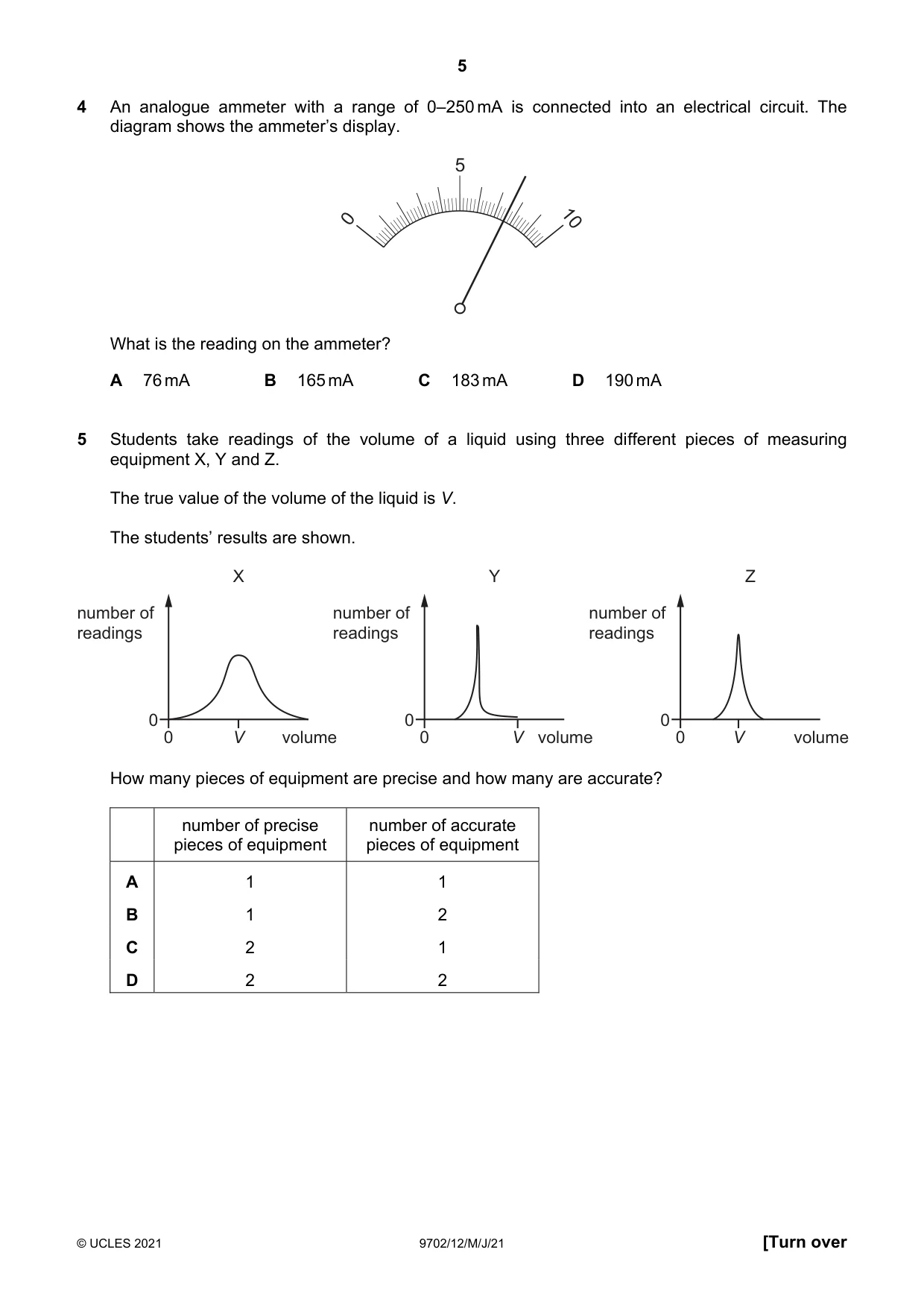 Cambridge A Level Physics 9702 2021 May/June Paper 1 · Variant 2 question paper, page 5 of 20