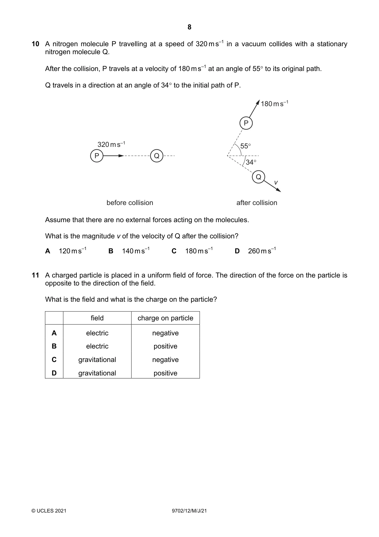 Cambridge A Level Physics 9702 2021 May/June Paper 1 · Variant 2 question paper, page 8 of 20
