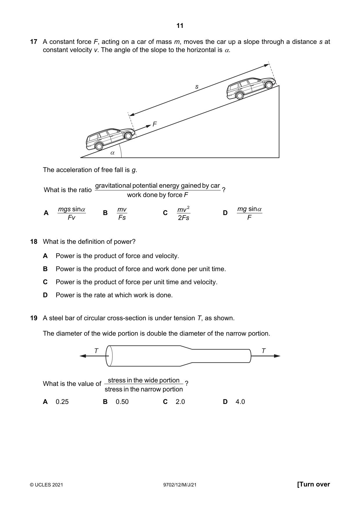 Cambridge A Level Physics 9702 2021 May/June Paper 1 · Variant 2 question paper, page 11 of 20