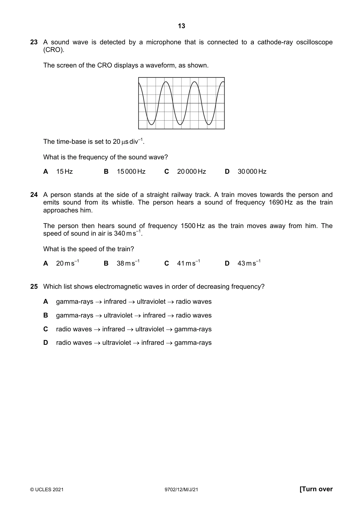 Cambridge A Level Physics 9702 2021 May/June Paper 1 · Variant 2 question paper, page 13 of 20