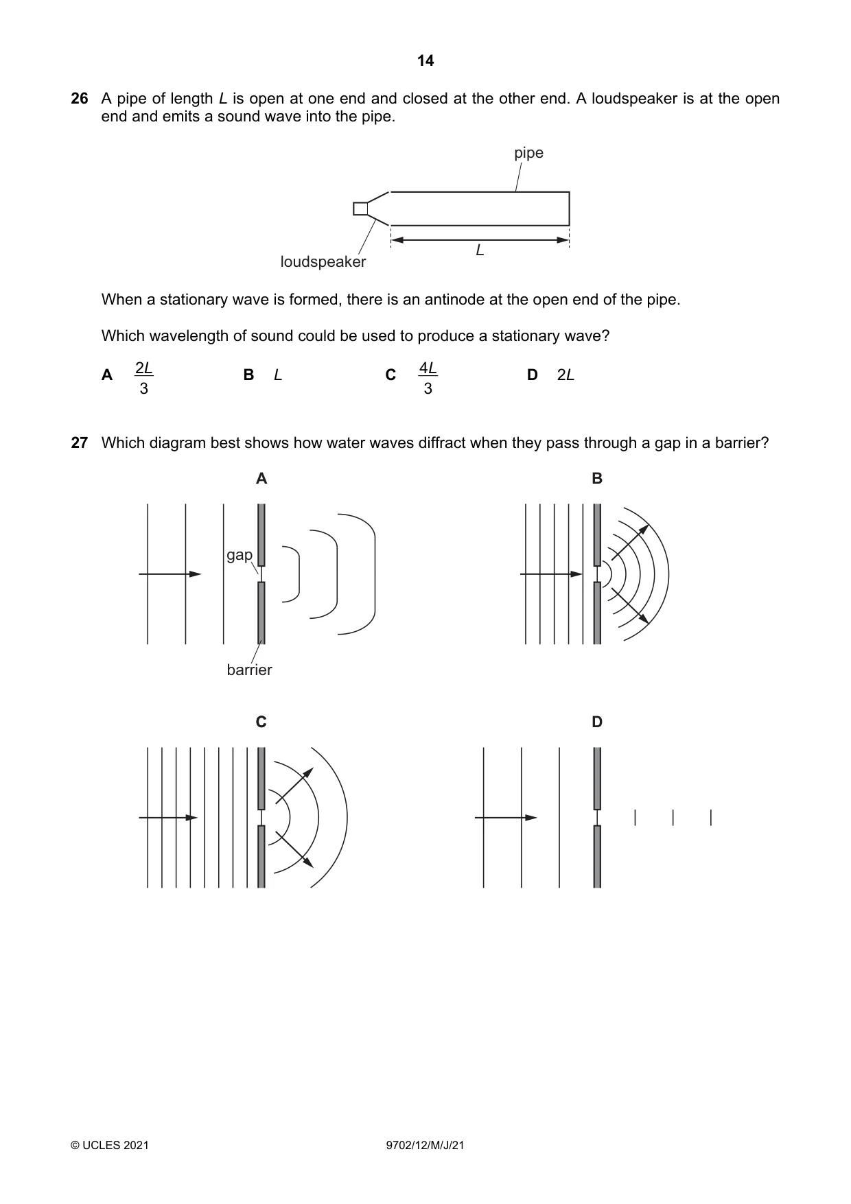 Cambridge A Level Physics 9702 2021 May/June Paper 1 · Variant 2 question paper, page 14 of 20