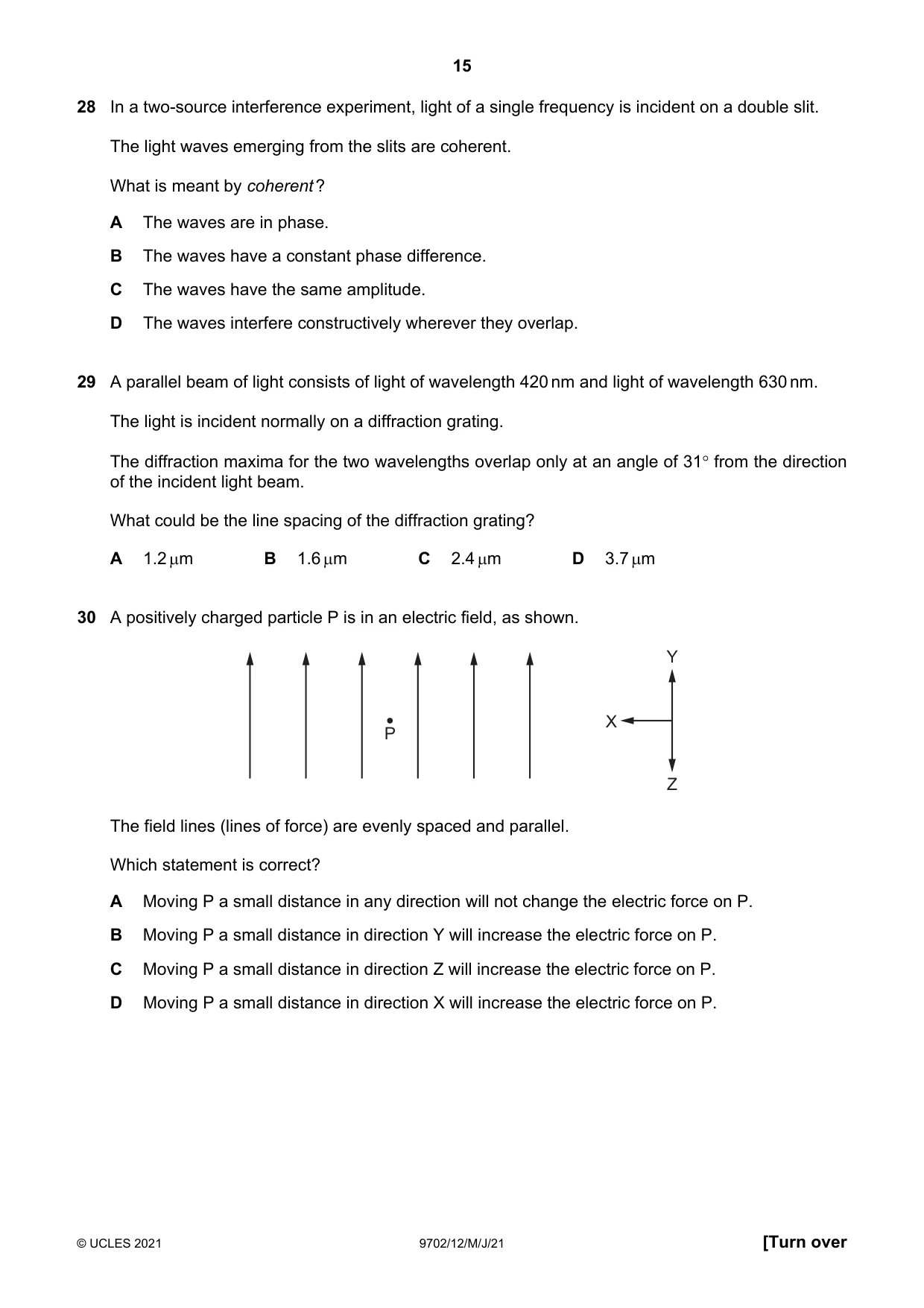 Cambridge A Level Physics 9702 2021 May/June Paper 1 · Variant 2 question paper, page 15 of 20