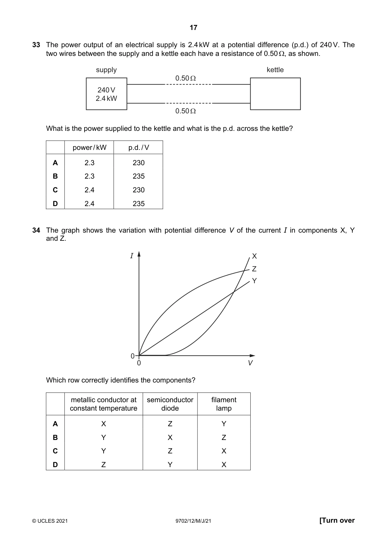 Cambridge A Level Physics 9702 2021 May/June Paper 1 · Variant 2 question paper, page 17 of 20