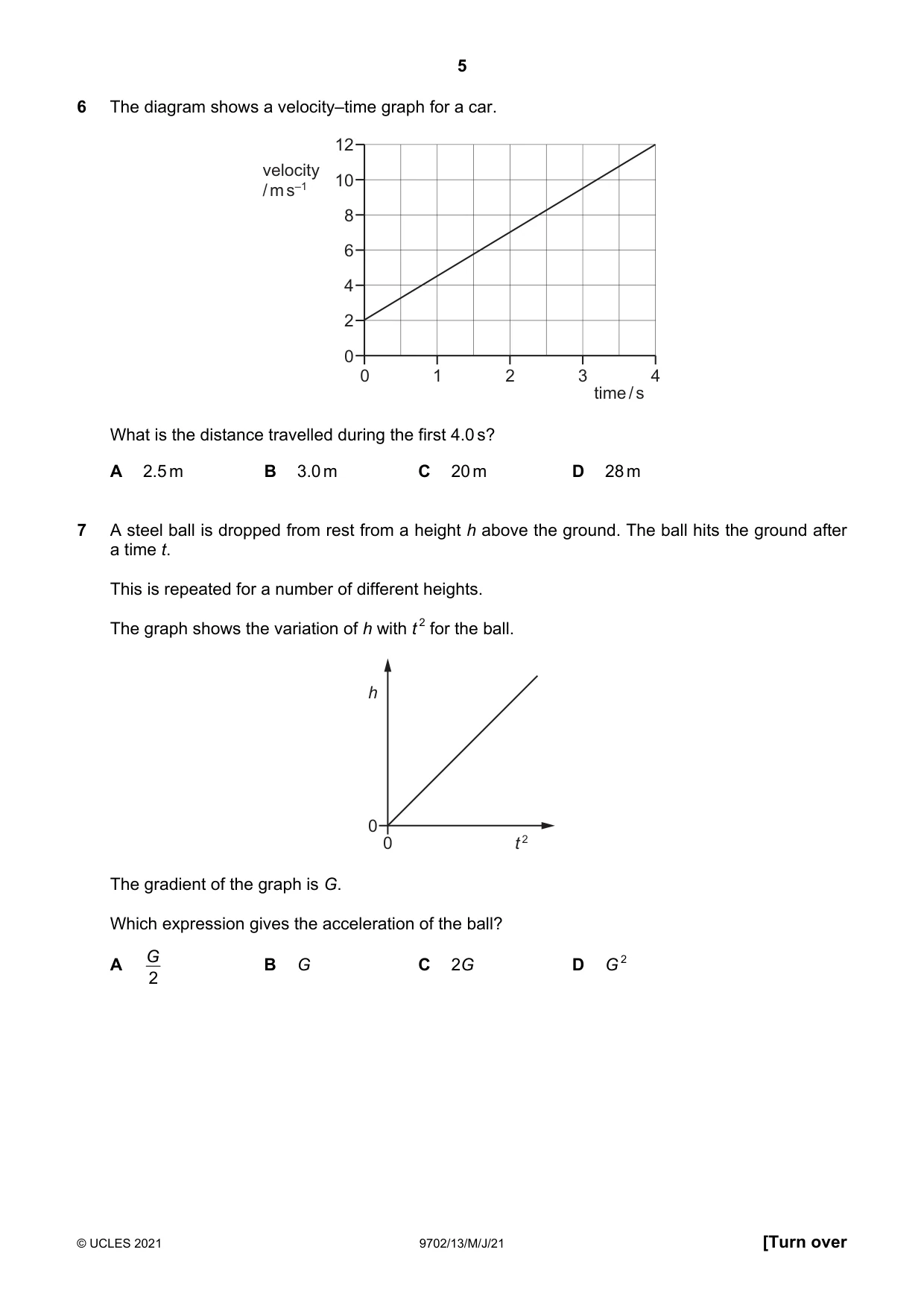 Cambridge A Level Physics 9702 2021 May/June Paper 1 · Variant 3 question paper, page 5 of 20