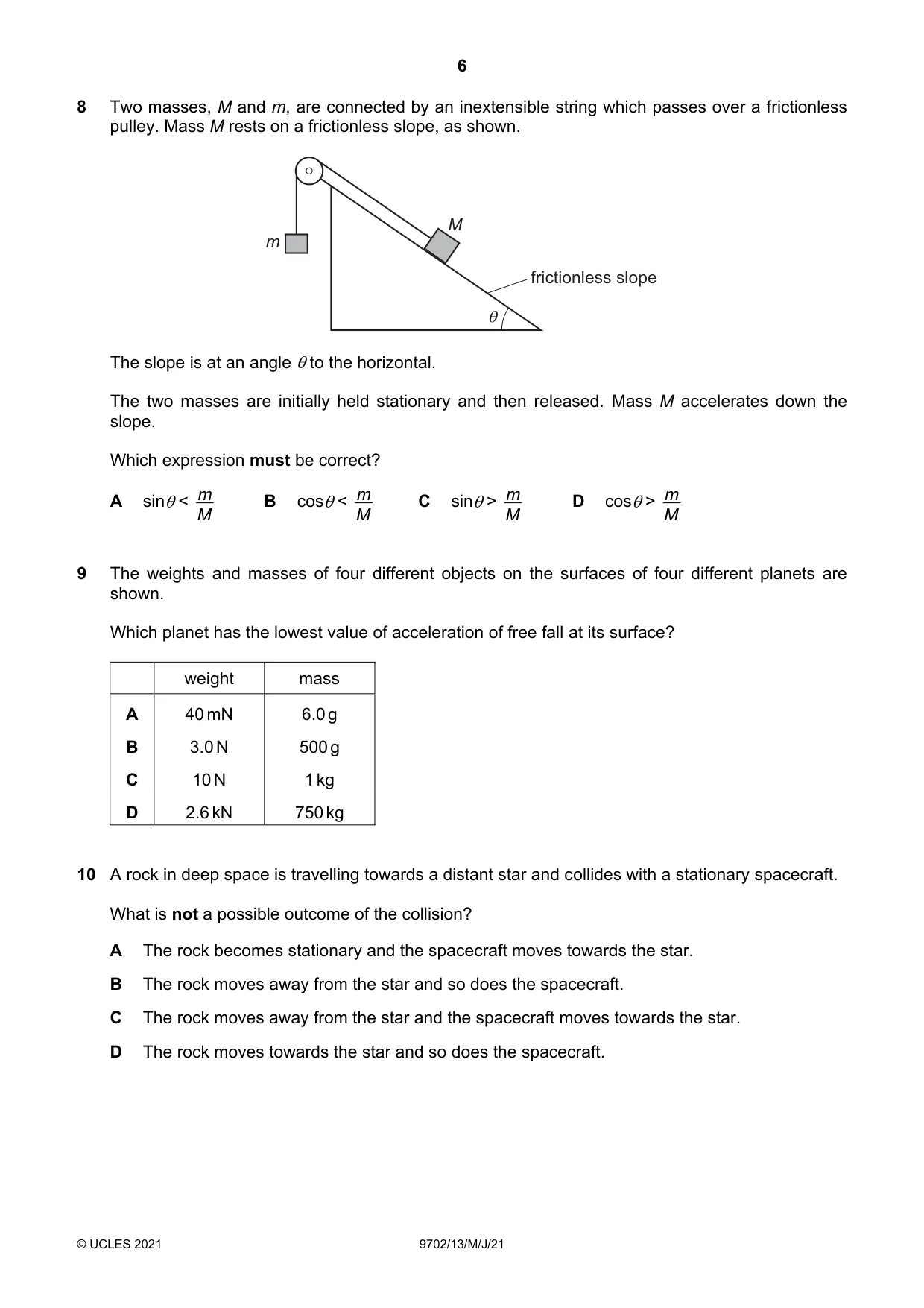 Cambridge A Level Physics 9702 2021 May/June Paper 1 · Variant 3 question paper, page 6 of 20