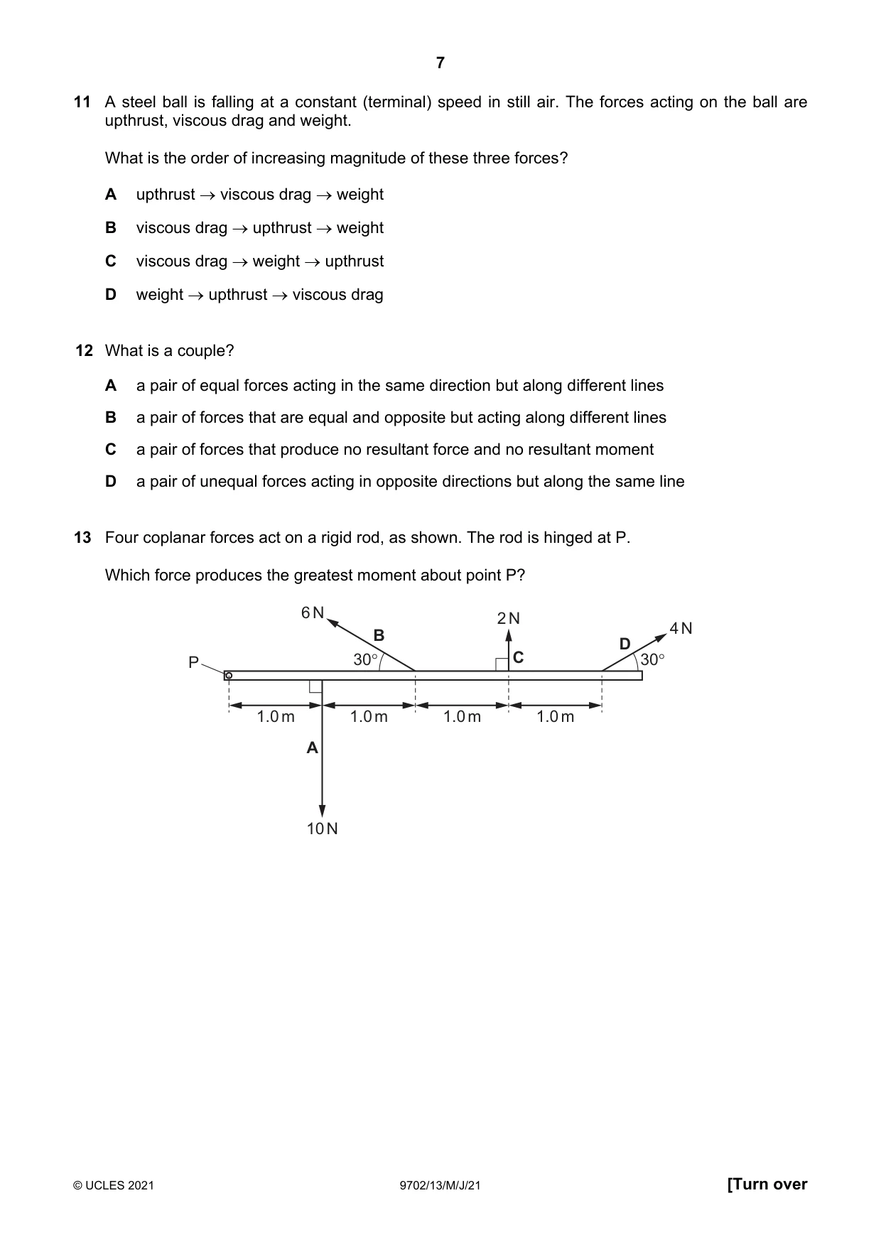 Cambridge A Level Physics 9702 2021 May/June Paper 1 · Variant 3 question paper, page 7 of 20