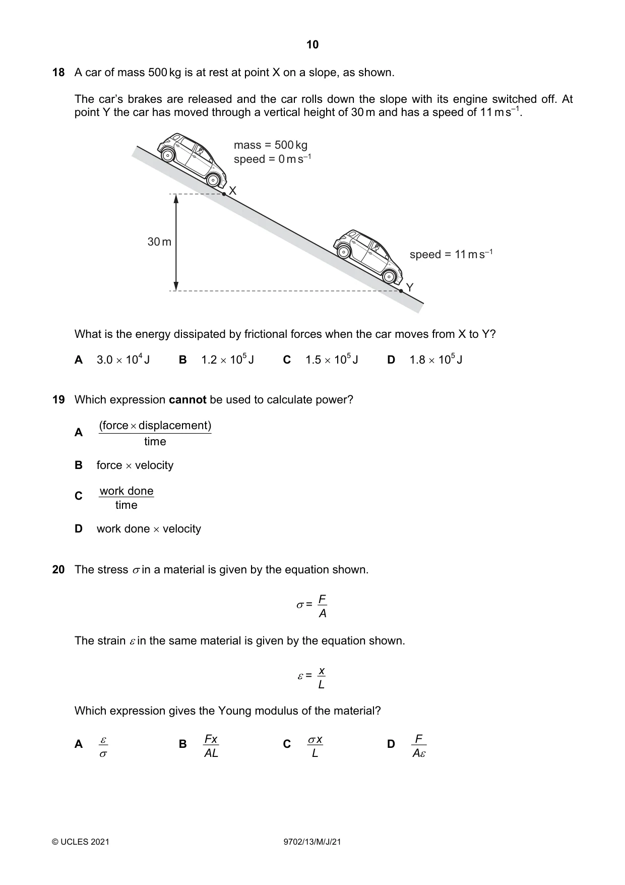 Cambridge A Level Physics 9702 2021 May/June Paper 1 · Variant 3 question paper, page 10 of 20