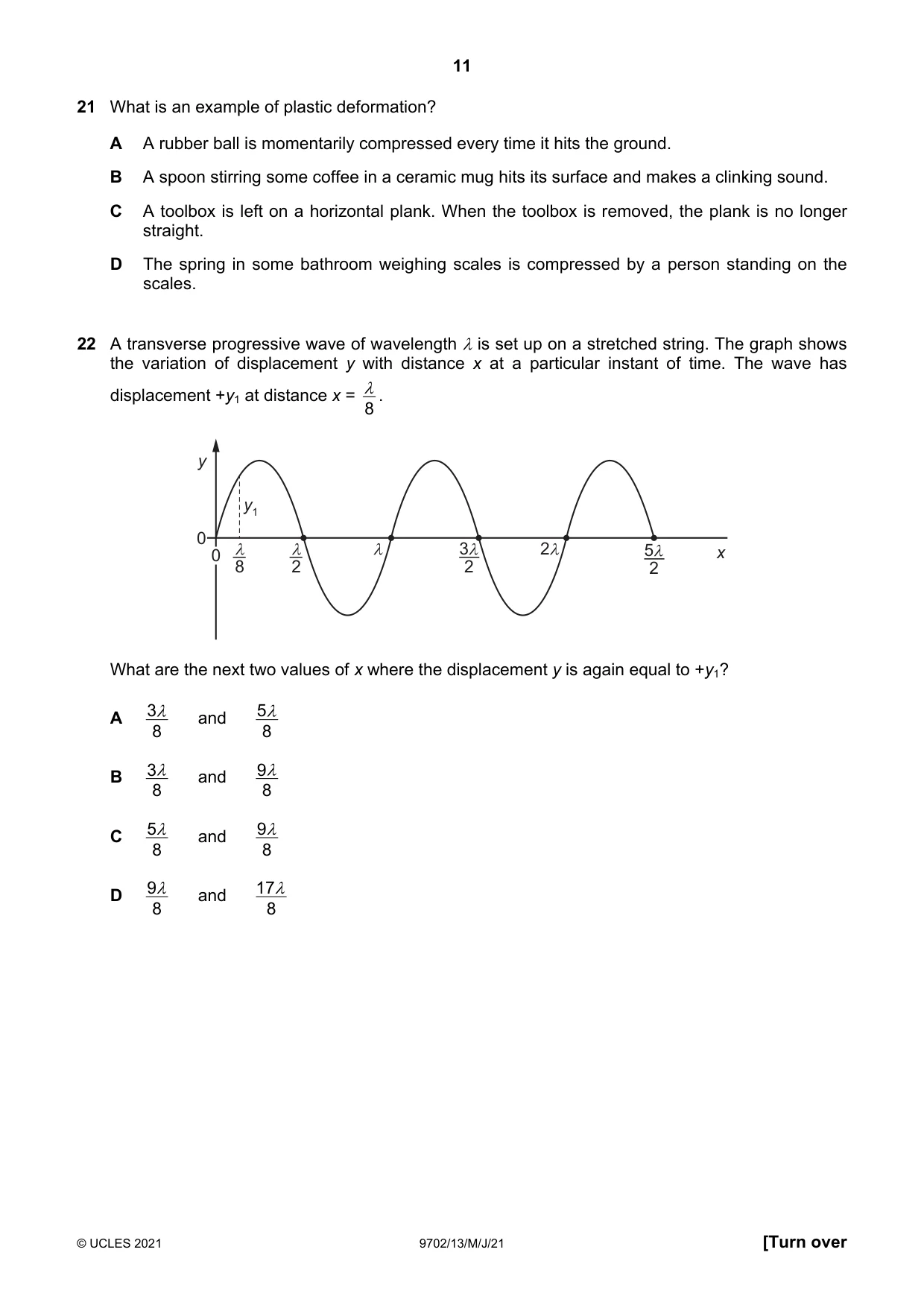 Cambridge A Level Physics 9702 2021 May/June Paper 1 · Variant 3 question paper, page 11 of 20