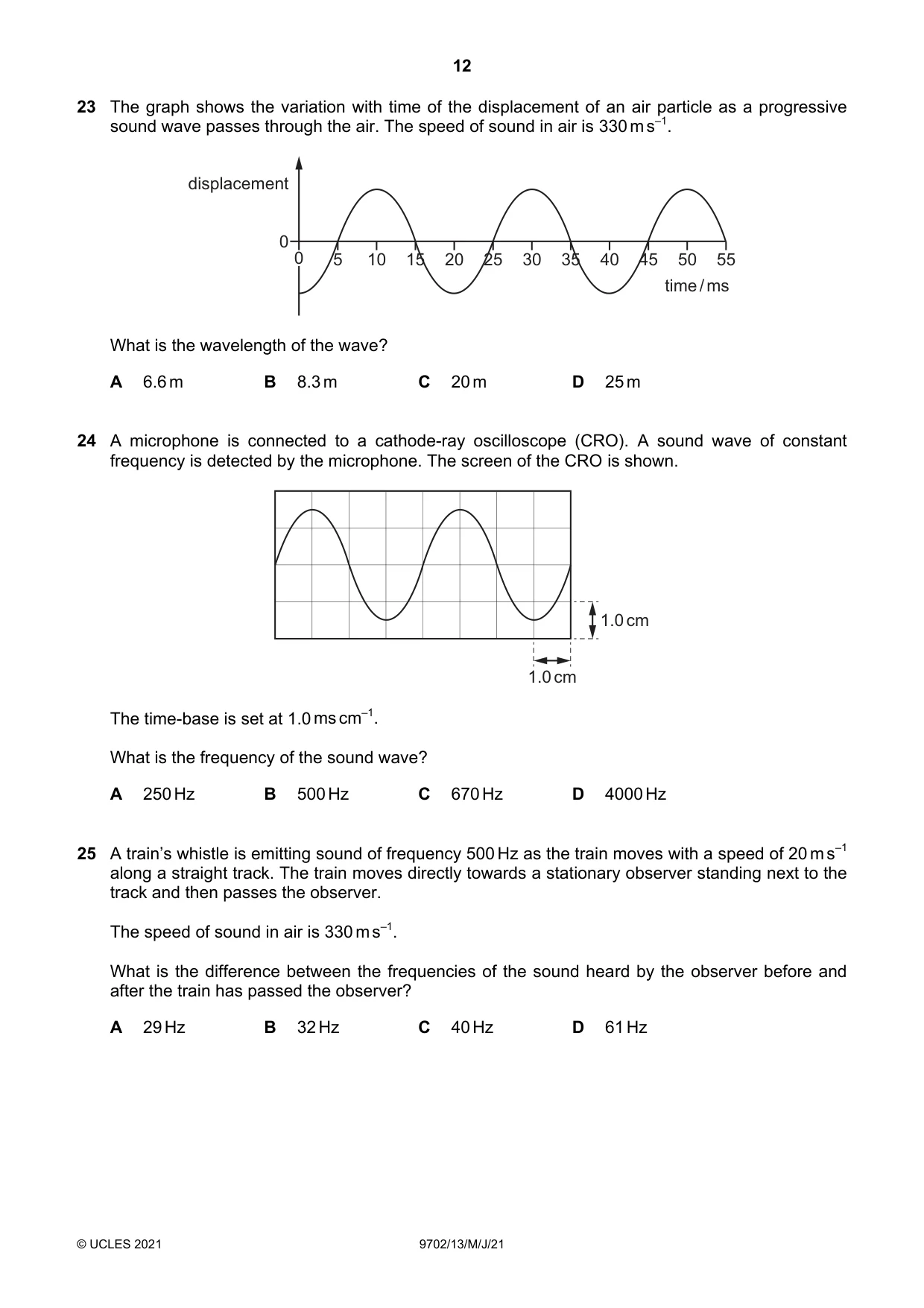 Cambridge A Level Physics 9702 2021 May/June Paper 1 · Variant 3 question paper, page 12 of 20
