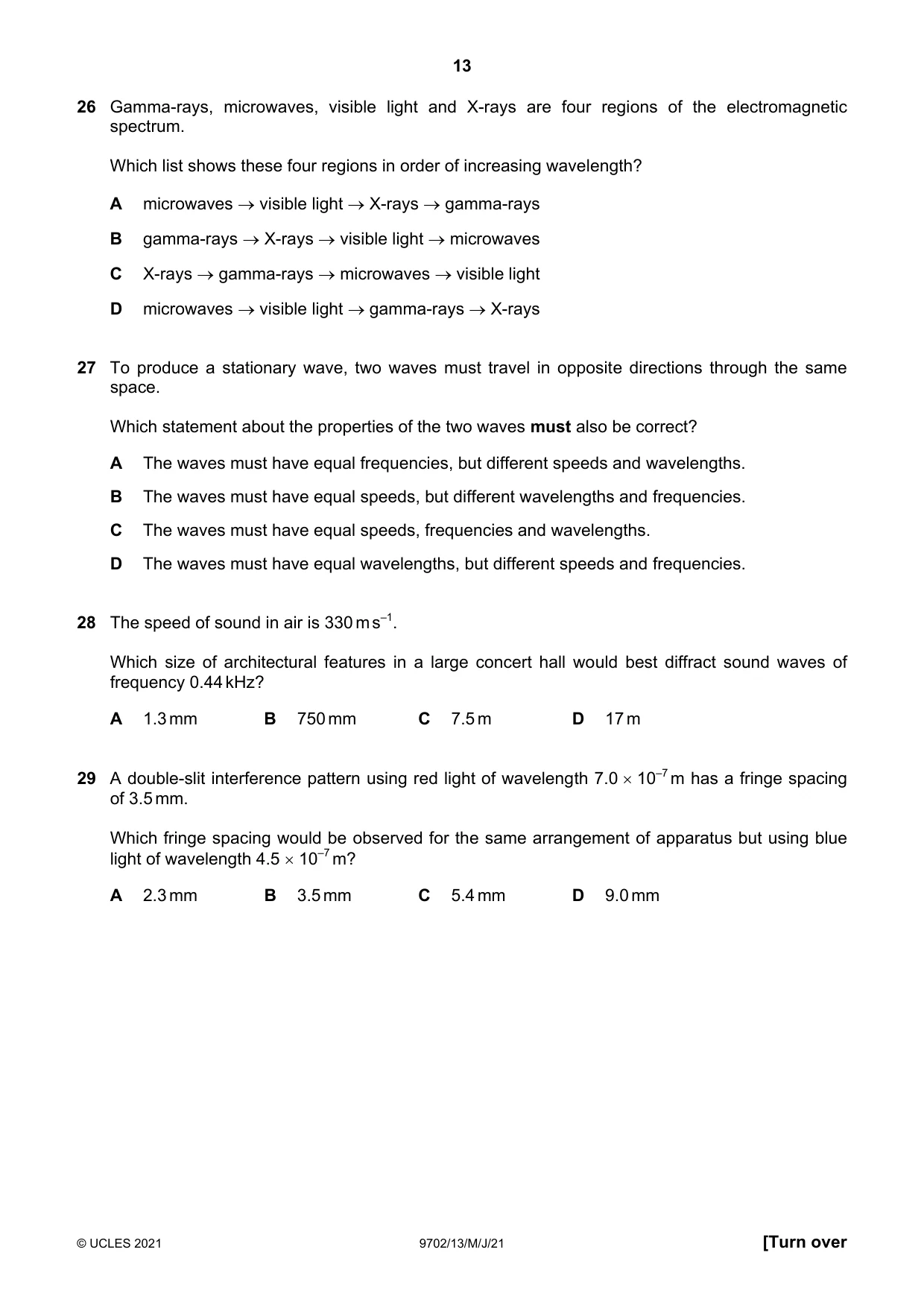 Cambridge A Level Physics 9702 2021 May/June Paper 1 · Variant 3 question paper, page 13 of 20