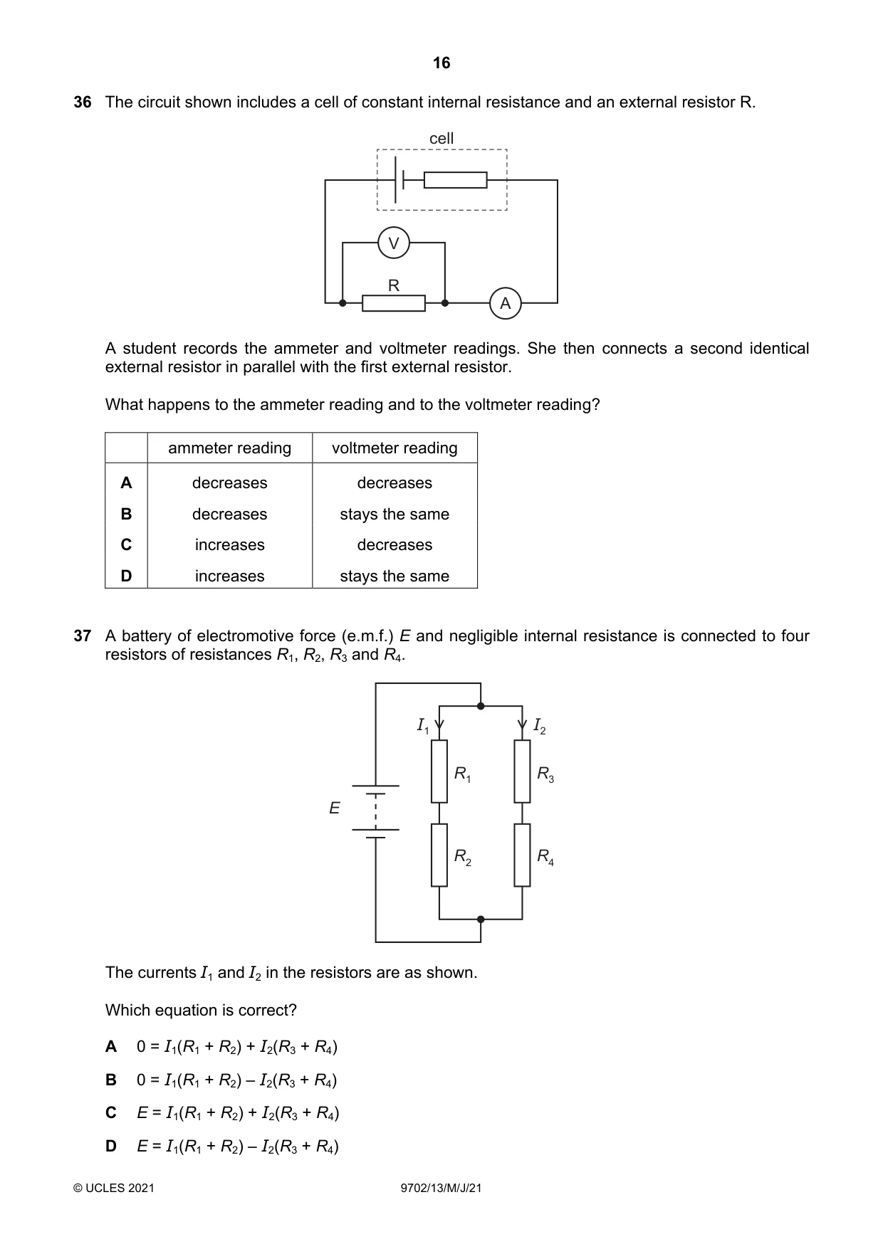 Cambridge A Level Physics 9702 2021 May/June Paper 1 · Variant 3 question paper, page 16 of 20