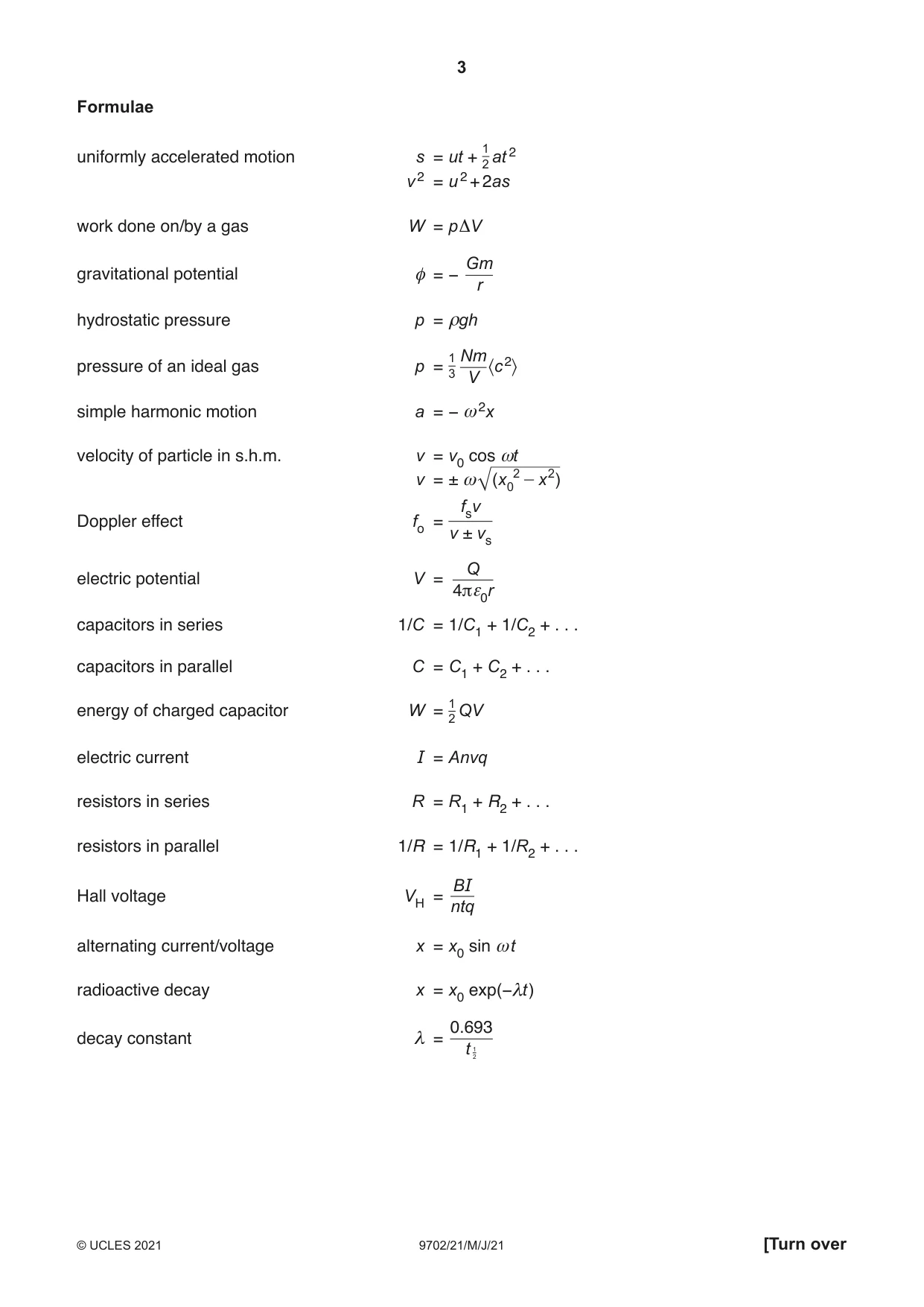 Cambridge A Level Physics 9702 2021 May/June Paper 2 · Variant 1 question paper, page 3 of 16