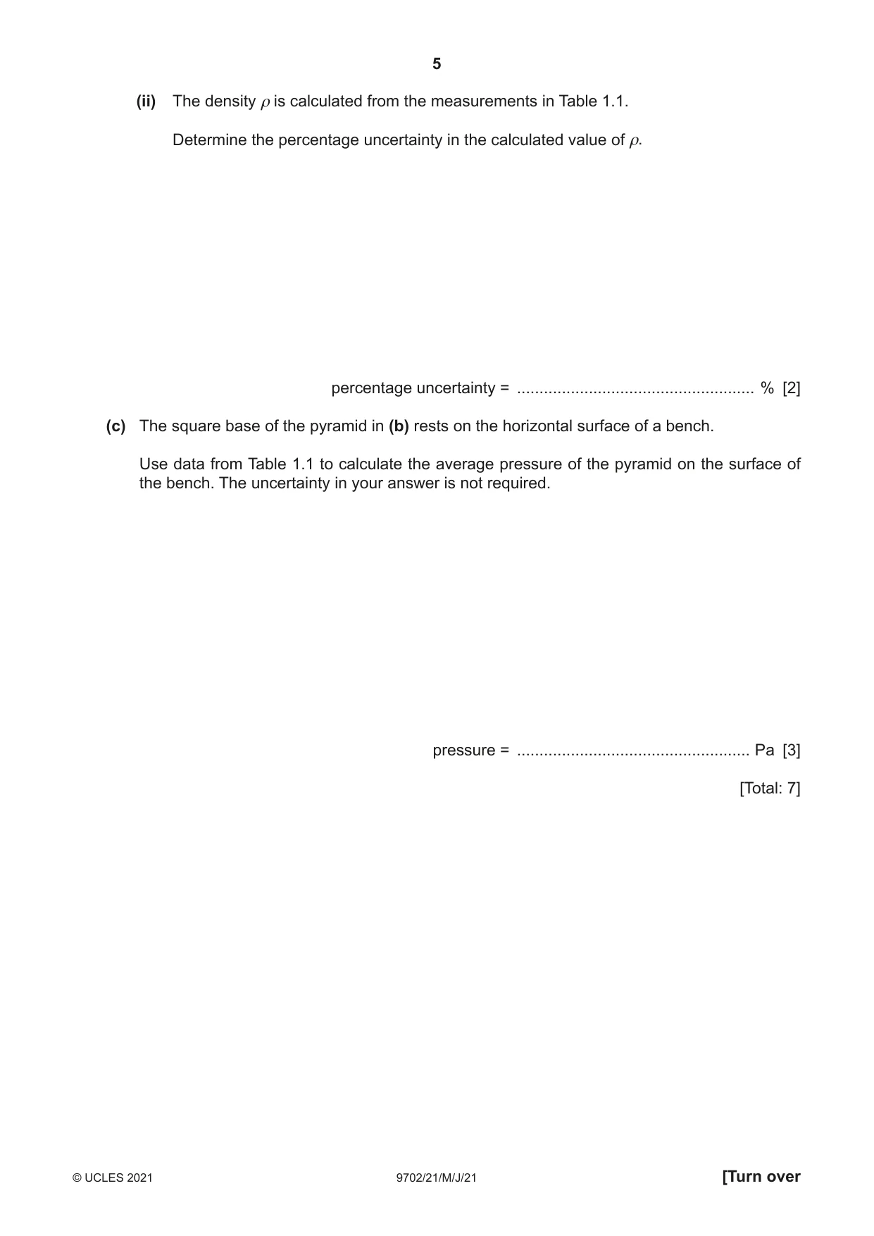 Cambridge A Level Physics 9702 2021 May/June Paper 2 · Variant 1 question paper, page 5 of 16