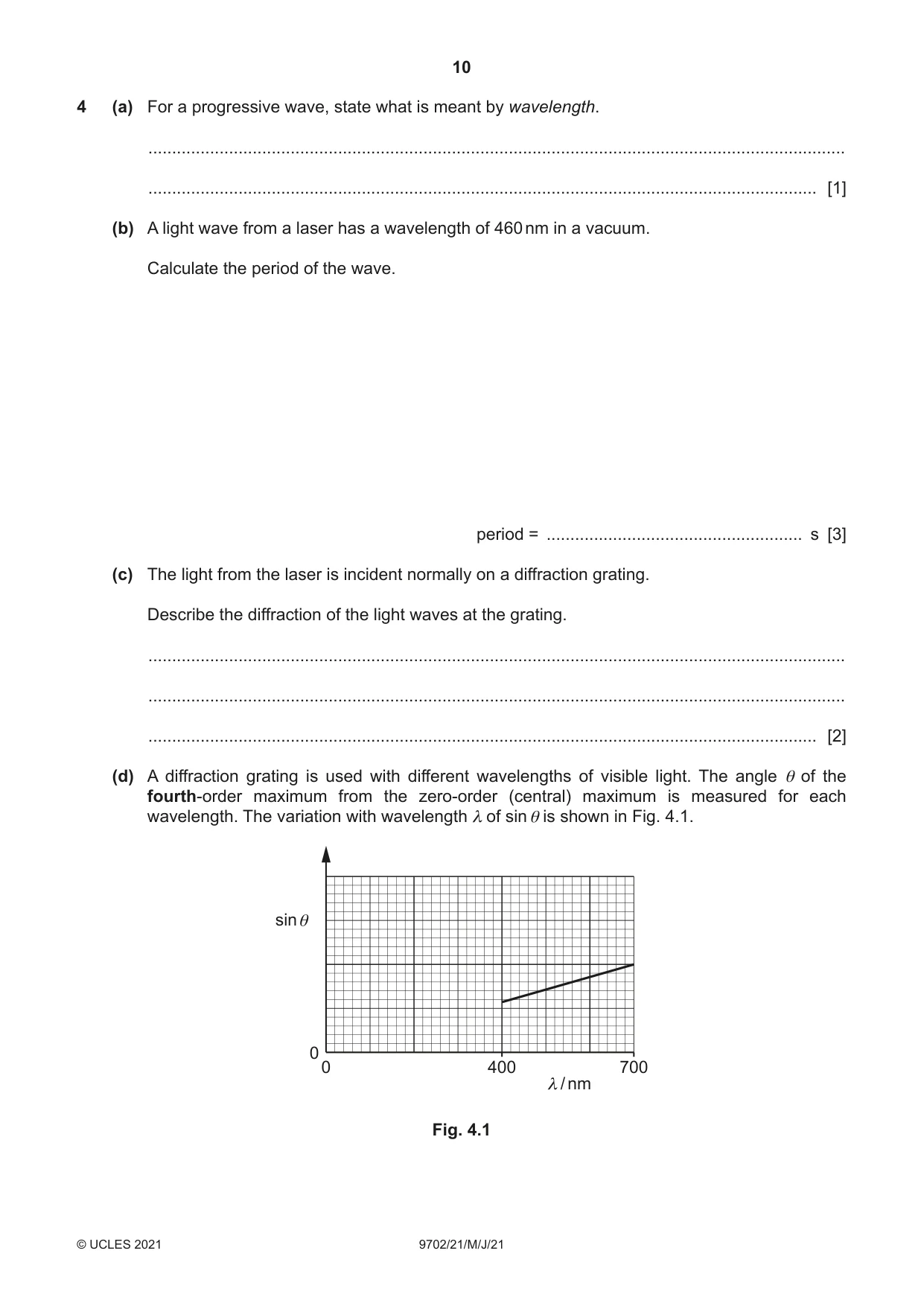 Cambridge A Level Physics 9702 2021 May/June Paper 2 · Variant 1 question paper, page 10 of 16