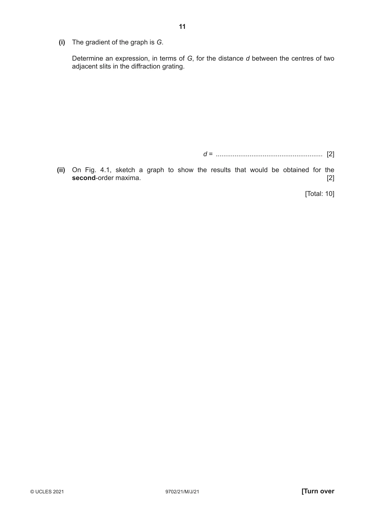 Cambridge A Level Physics 9702 2021 May/June Paper 2 · Variant 1 question paper, page 11 of 16