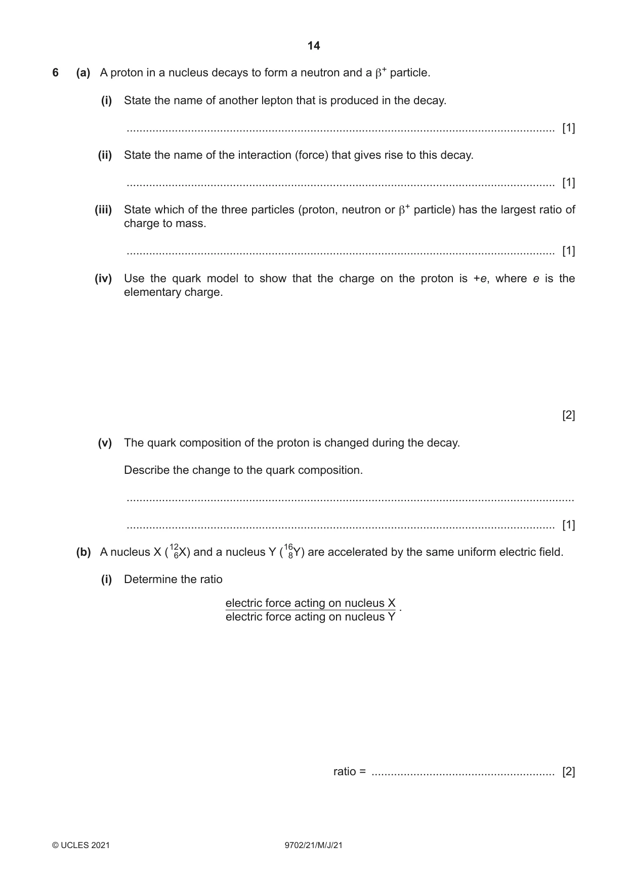 Cambridge A Level Physics 9702 2021 May/June Paper 2 · Variant 1 question paper, page 14 of 16