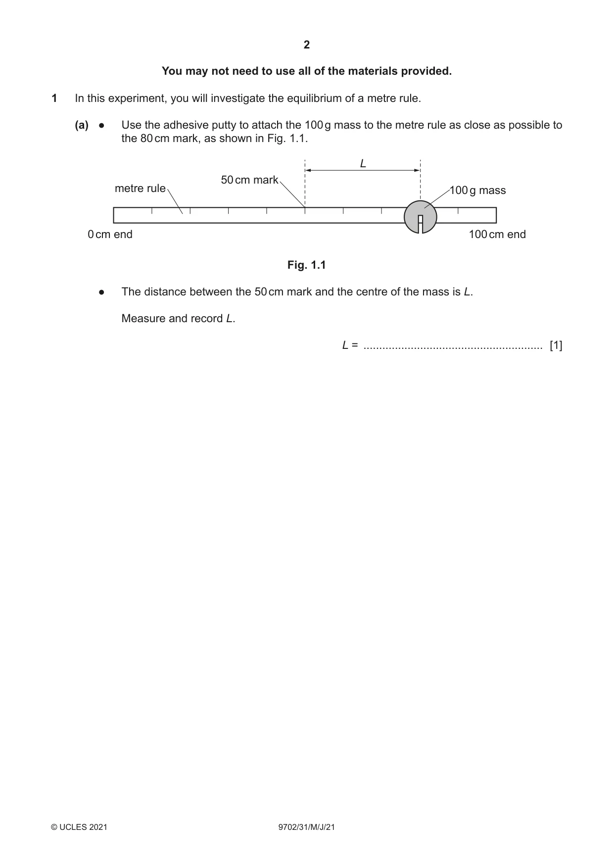Cambridge A Level Physics 9702 2021 May/June Paper 3 · Variant 1 question paper, page 2 of 12