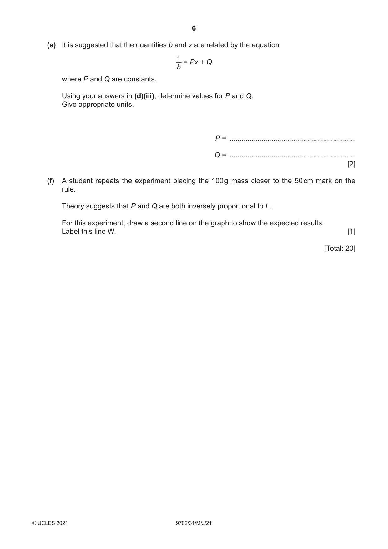 Cambridge A Level Physics 9702 2021 May/June Paper 3 · Variant 1 question paper, page 6 of 12