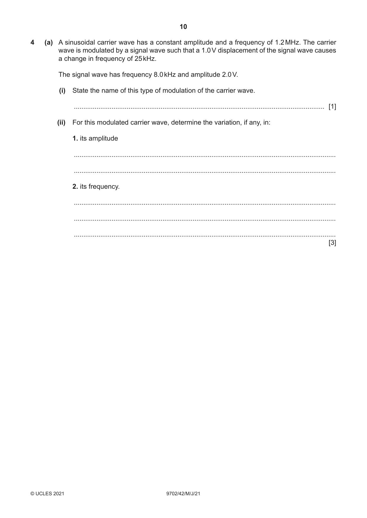 Cambridge A Level Physics 9702 2021 May/June Paper 4 · Variant 2 question paper, page 10 of 28
