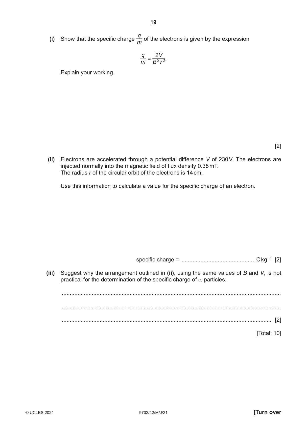 Cambridge A Level Physics 9702 2021 May/June Paper 4 · Variant 2 question paper, page 19 of 28