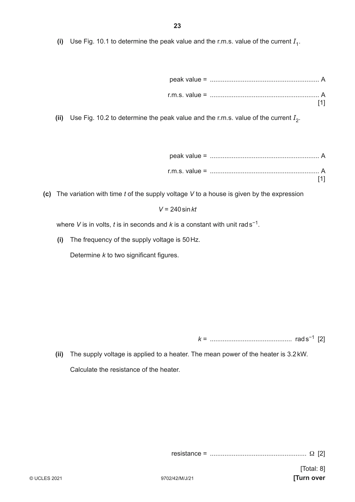 Cambridge A Level Physics 9702 2021 May/June Paper 4 · Variant 2 question paper, page 23 of 28