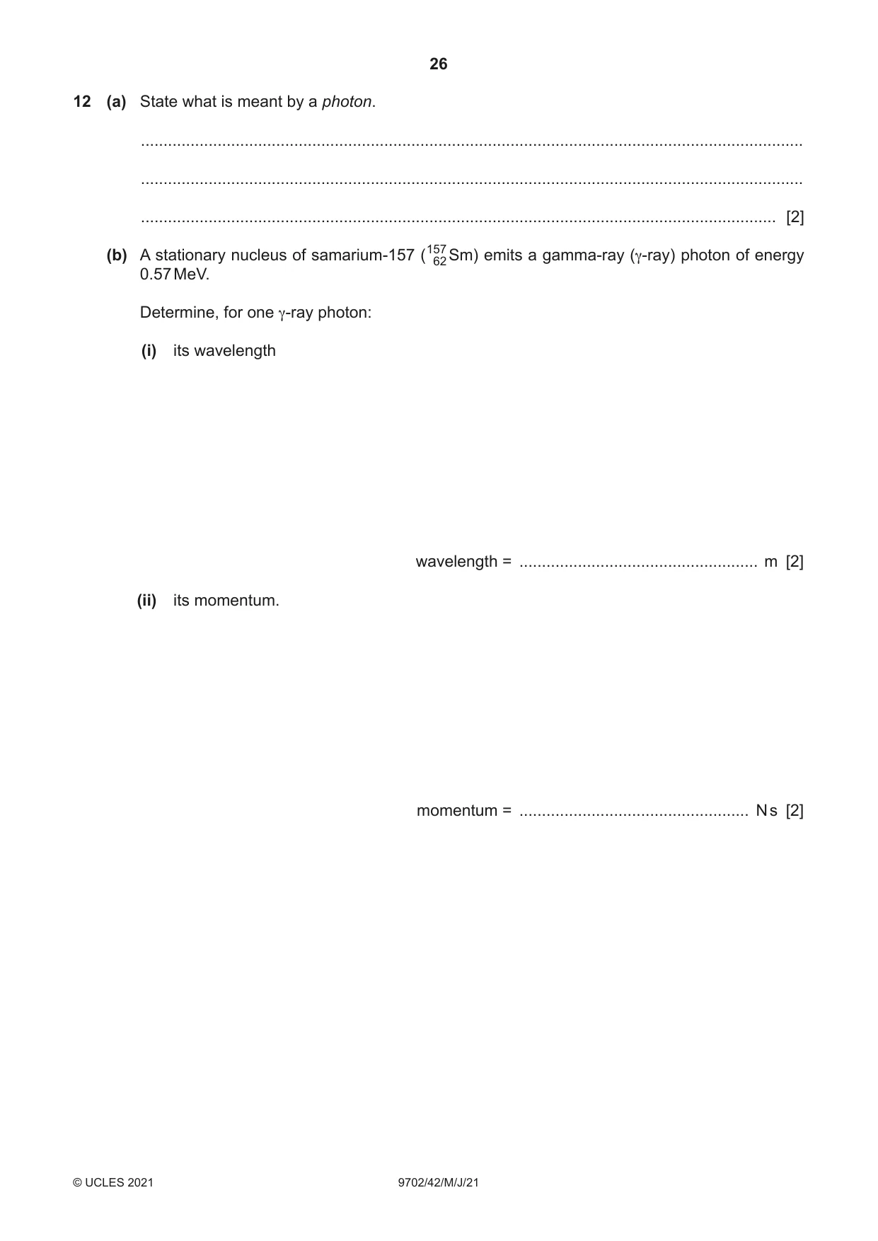 Cambridge A Level Physics 9702 2021 May/June Paper 4 · Variant 2 question paper, page 26 of 28
