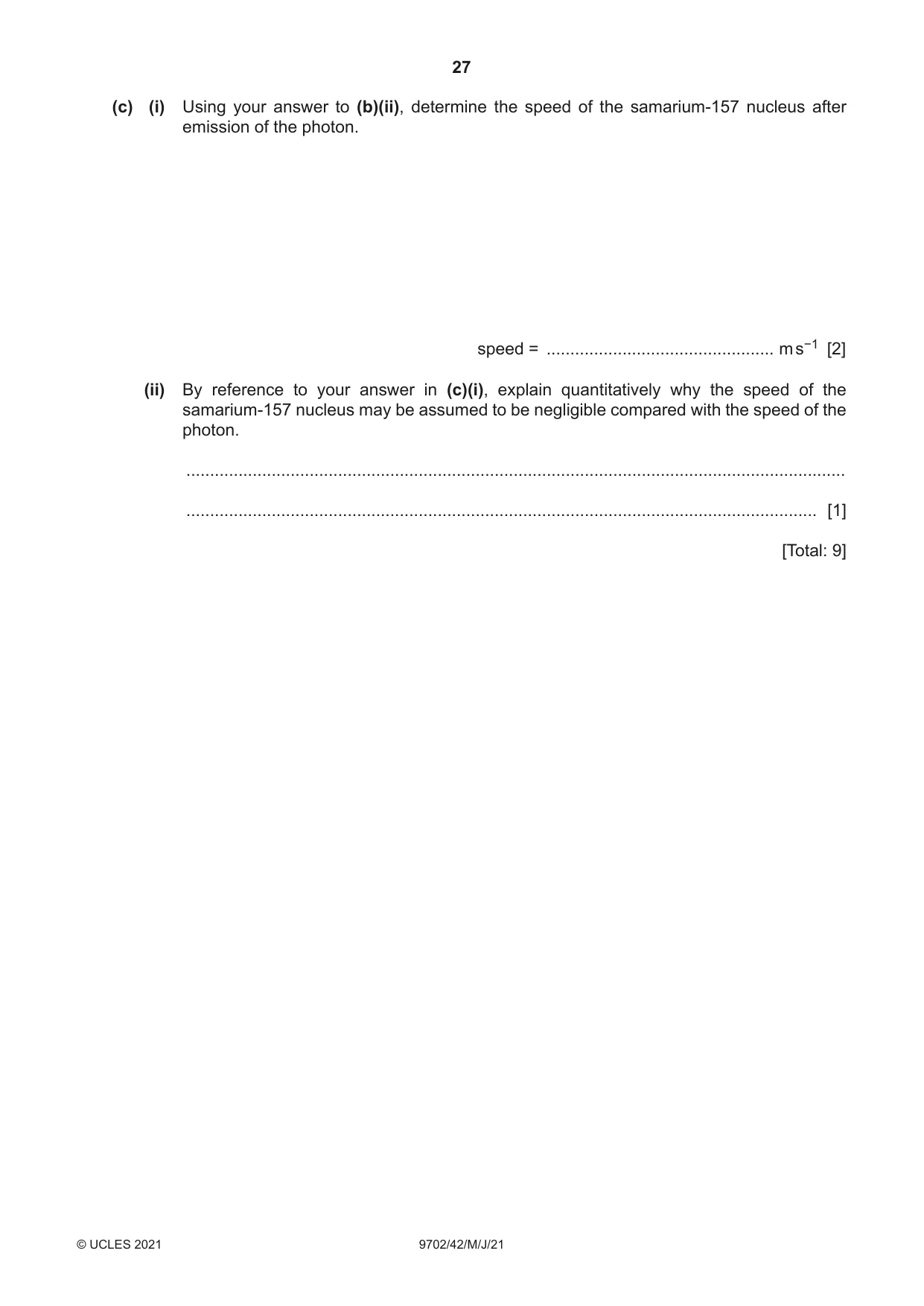 Cambridge A Level Physics 9702 2021 May/June Paper 4 · Variant 2 question paper, page 27 of 28