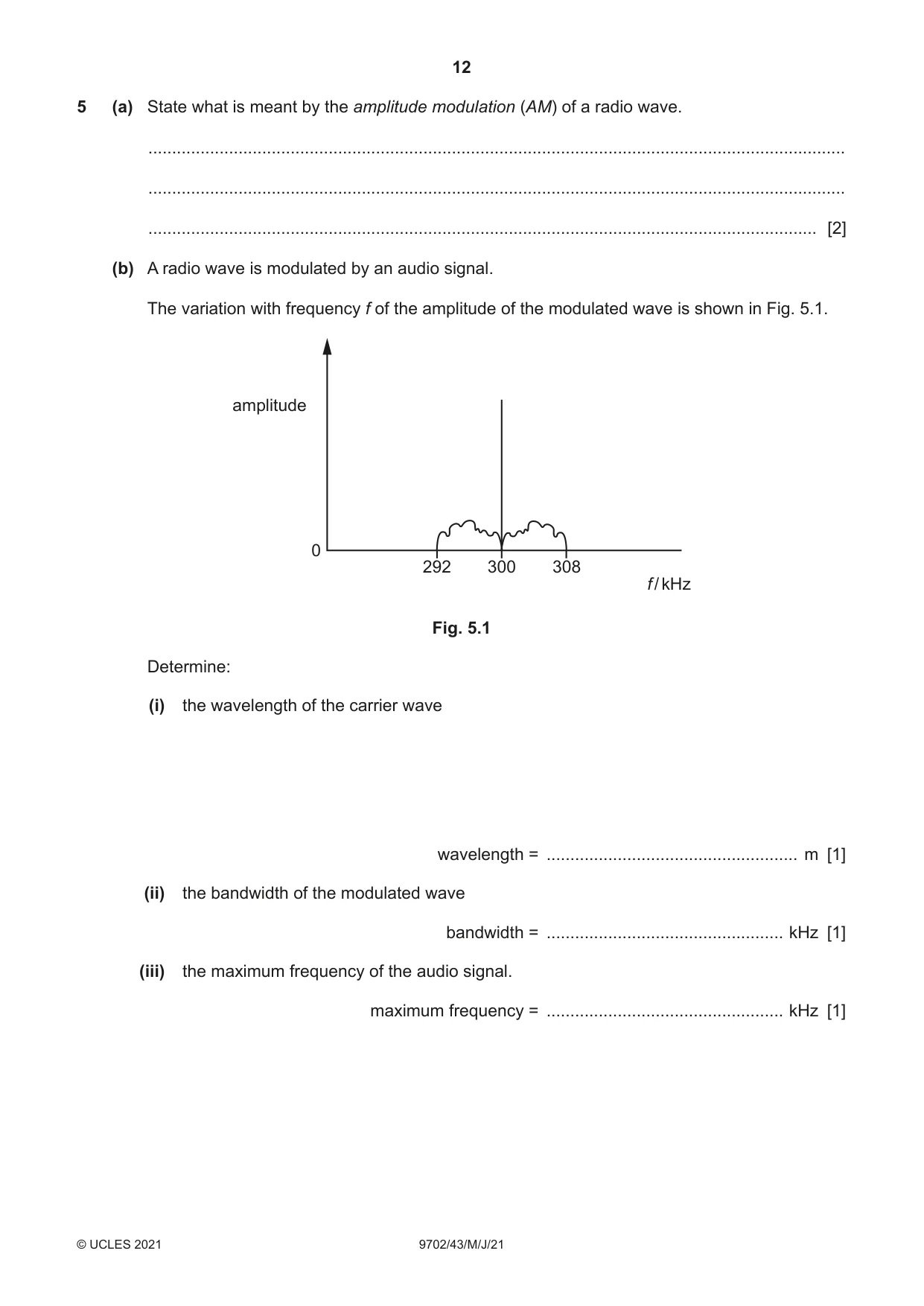 Cambridge A Level Physics 9702 2021 May/June Paper 4 · Variant 3 question paper, page 12 of 28