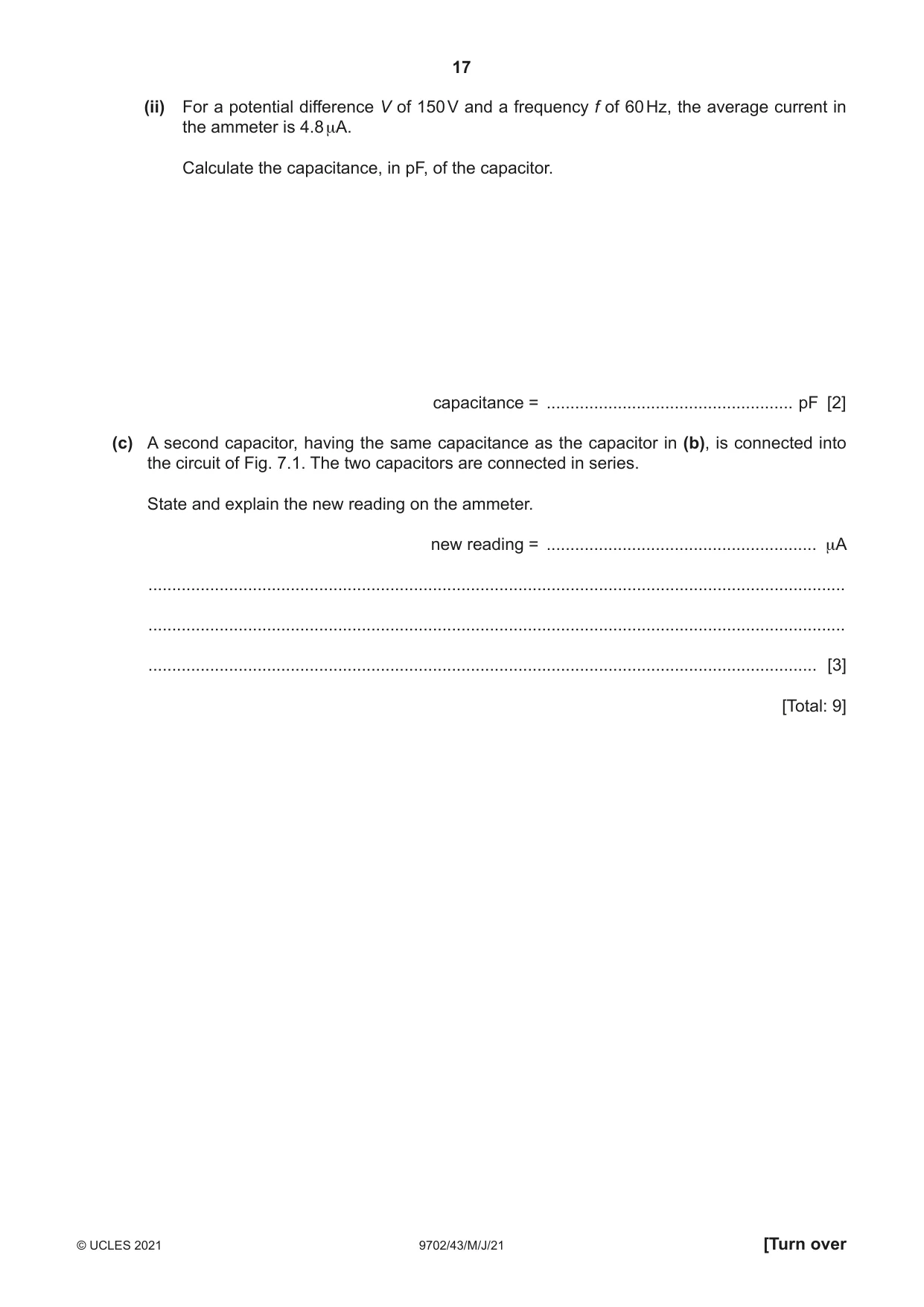 Cambridge A Level Physics 9702 2021 May/June Paper 4 · Variant 3 question paper, page 17 of 28