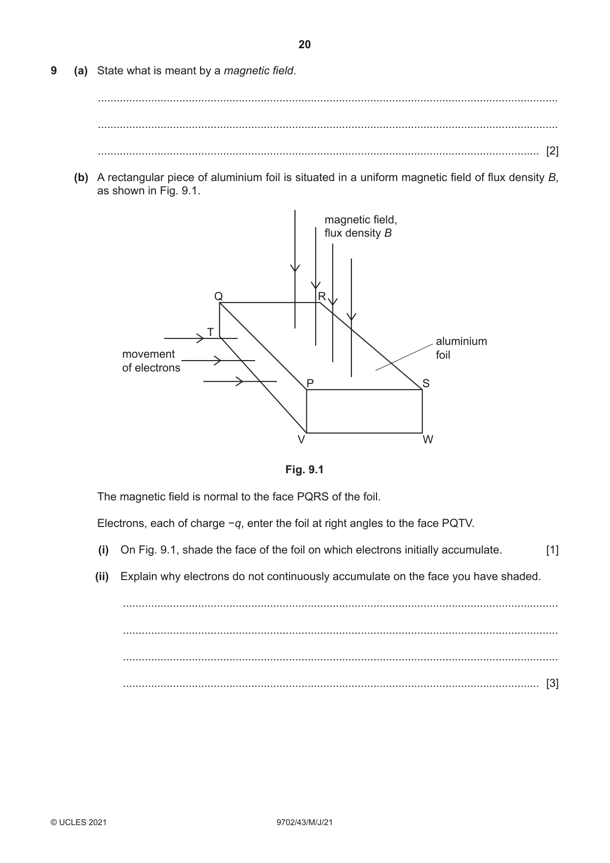 Cambridge A Level Physics 9702 2021 May/June Paper 4 · Variant 3 question paper, page 20 of 28