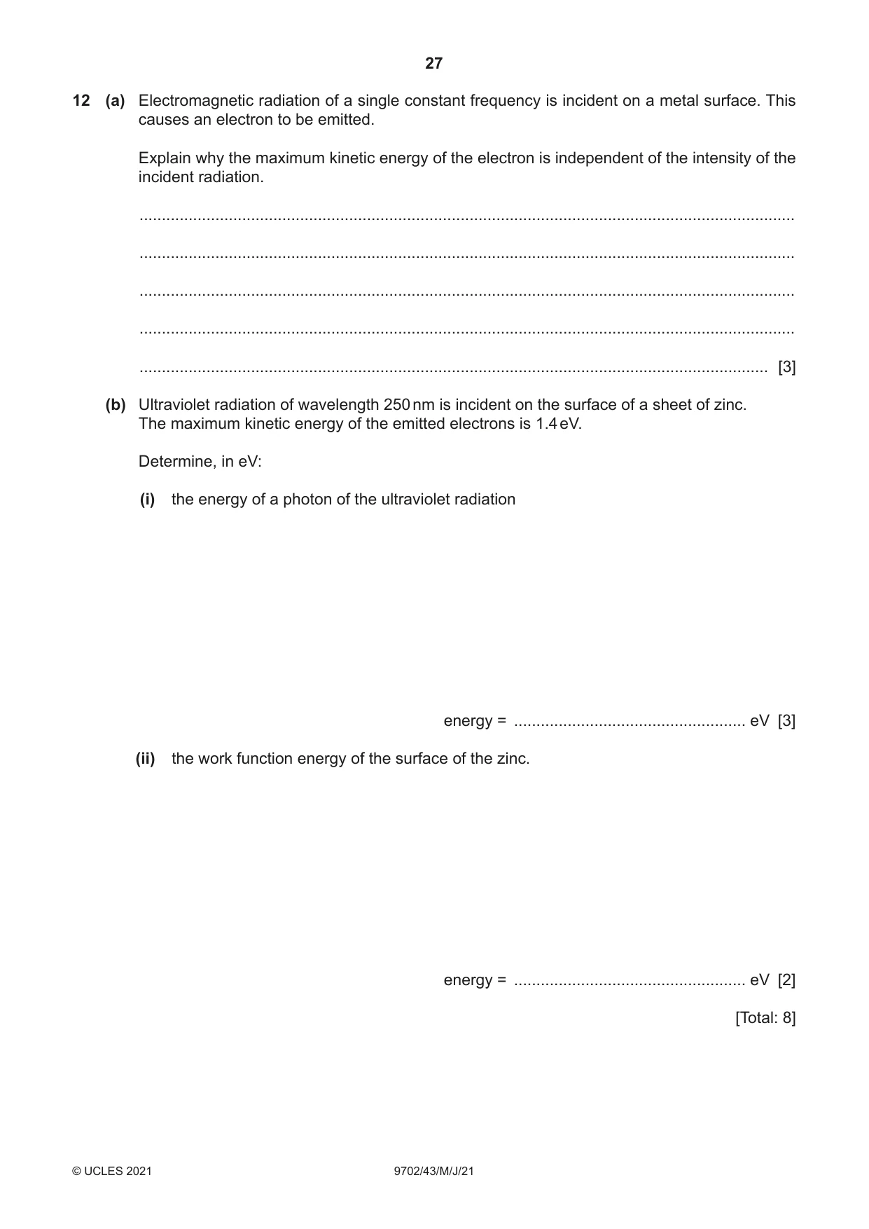 Cambridge A Level Physics 9702 2021 May/June Paper 4 · Variant 3 question paper, page 27 of 28