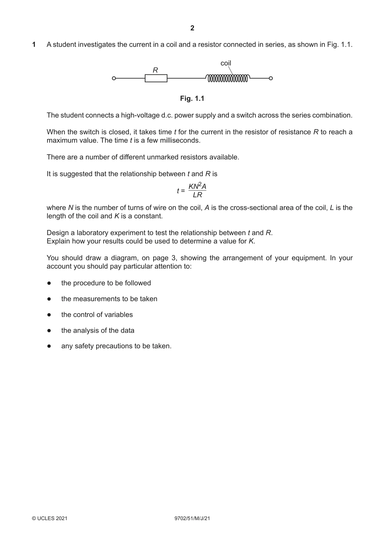 Cambridge A Level Physics 9702 2021 May/June Paper 5 · Variant 1 question paper, page 2 of 8