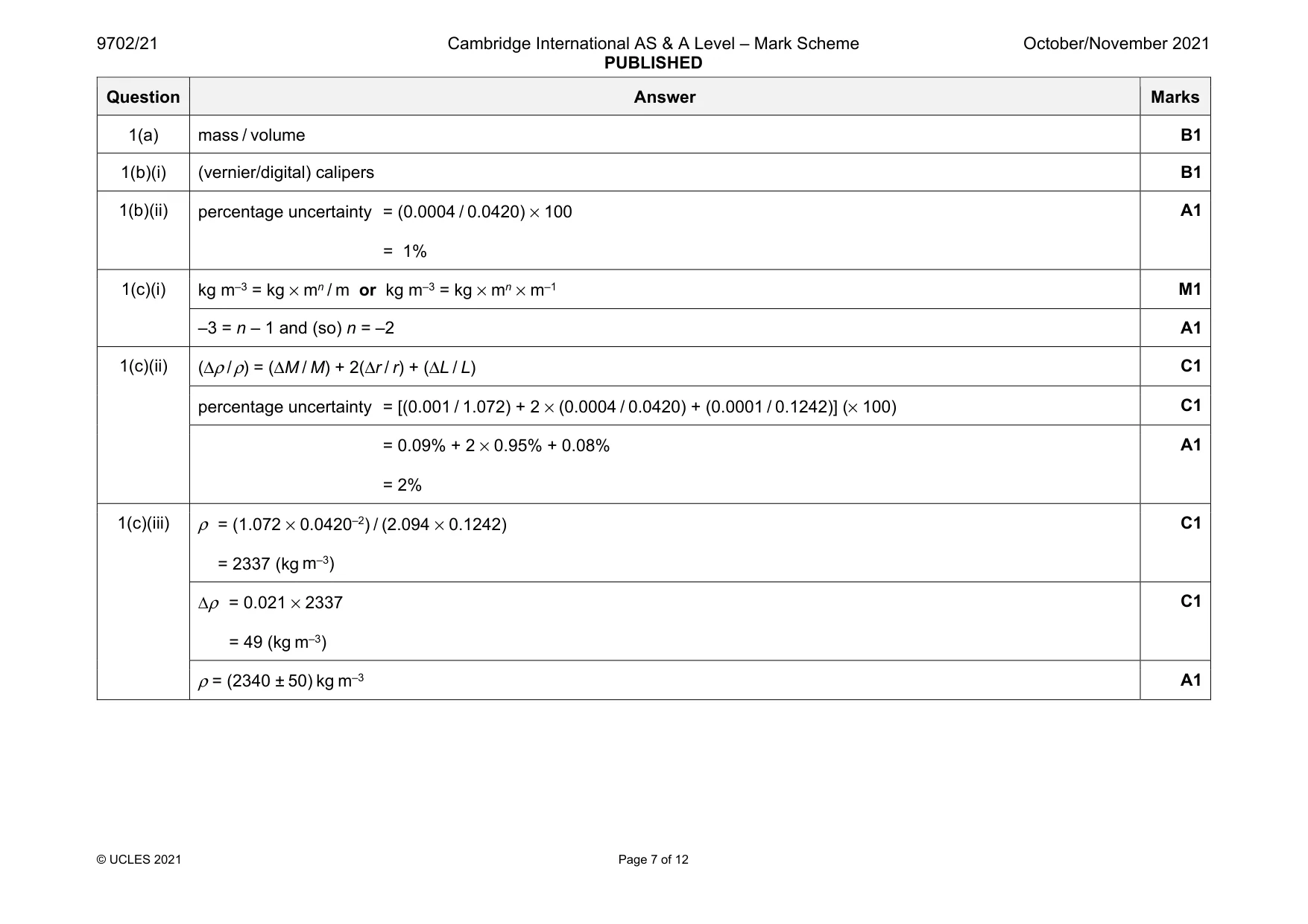 Mark scheme, page 7 of 12