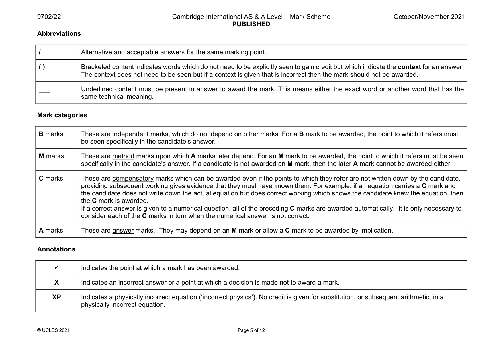 Mark scheme, page 5 of 12