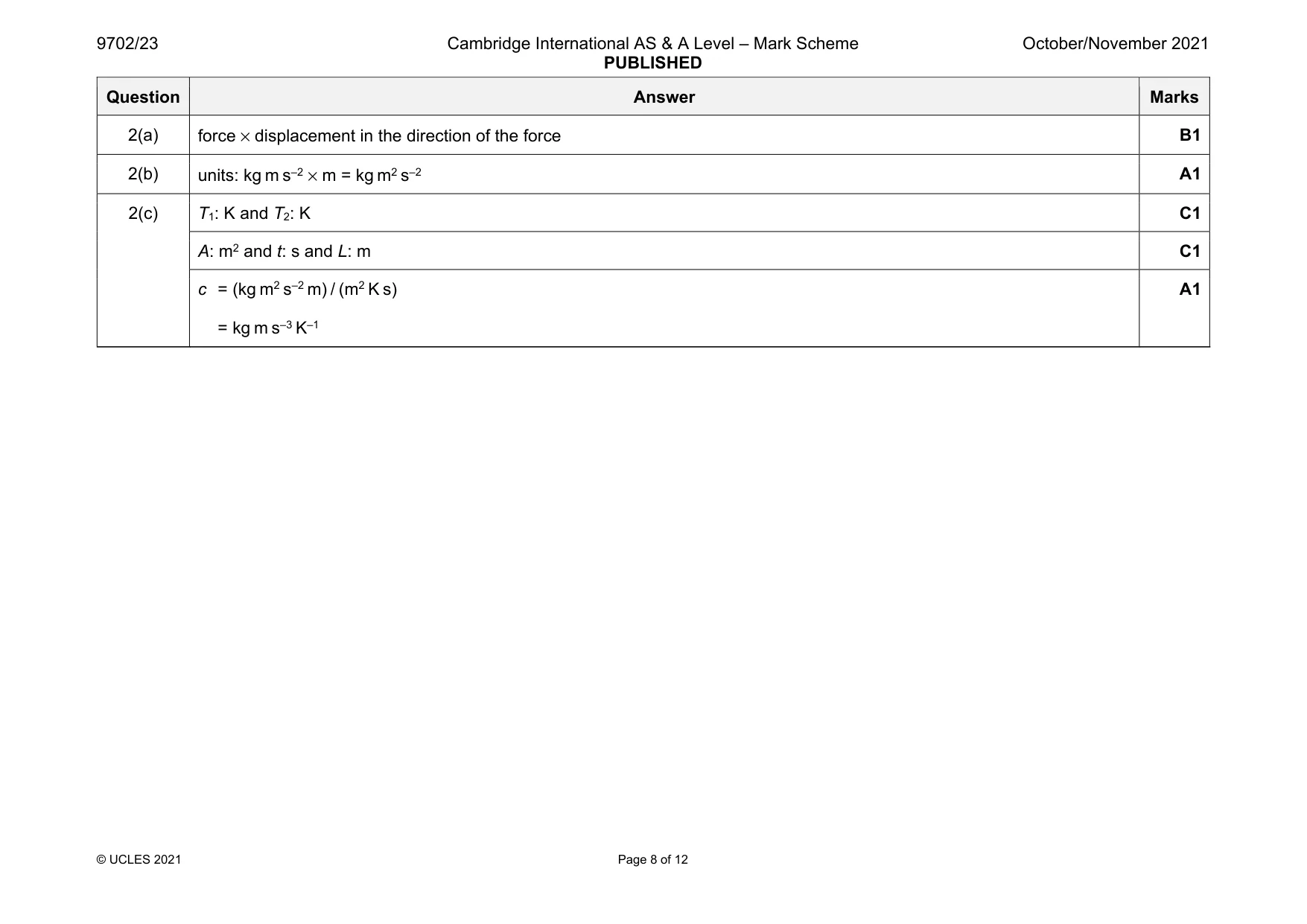 Mark scheme, page 8 of 12