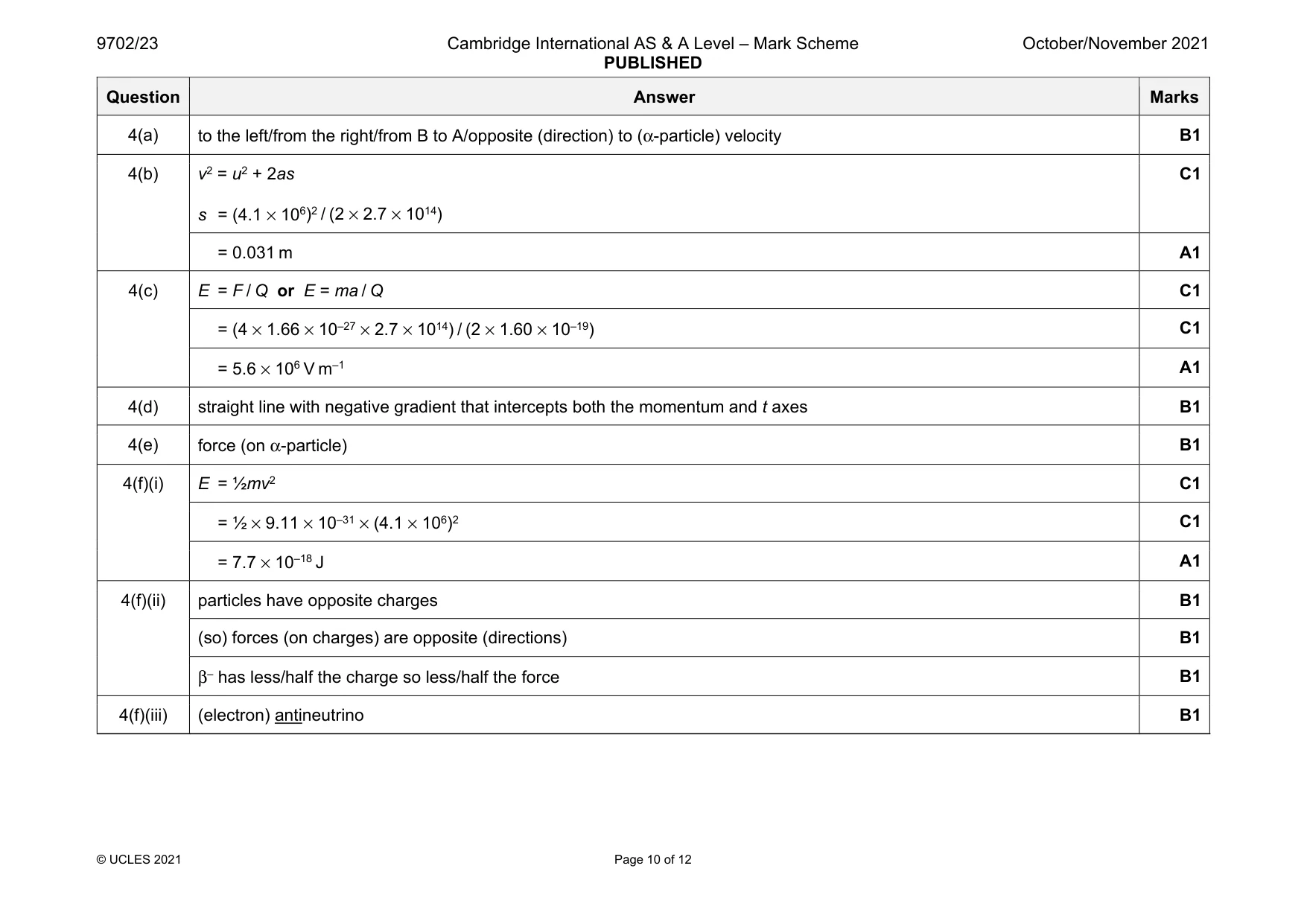 Mark scheme, page 10 of 12